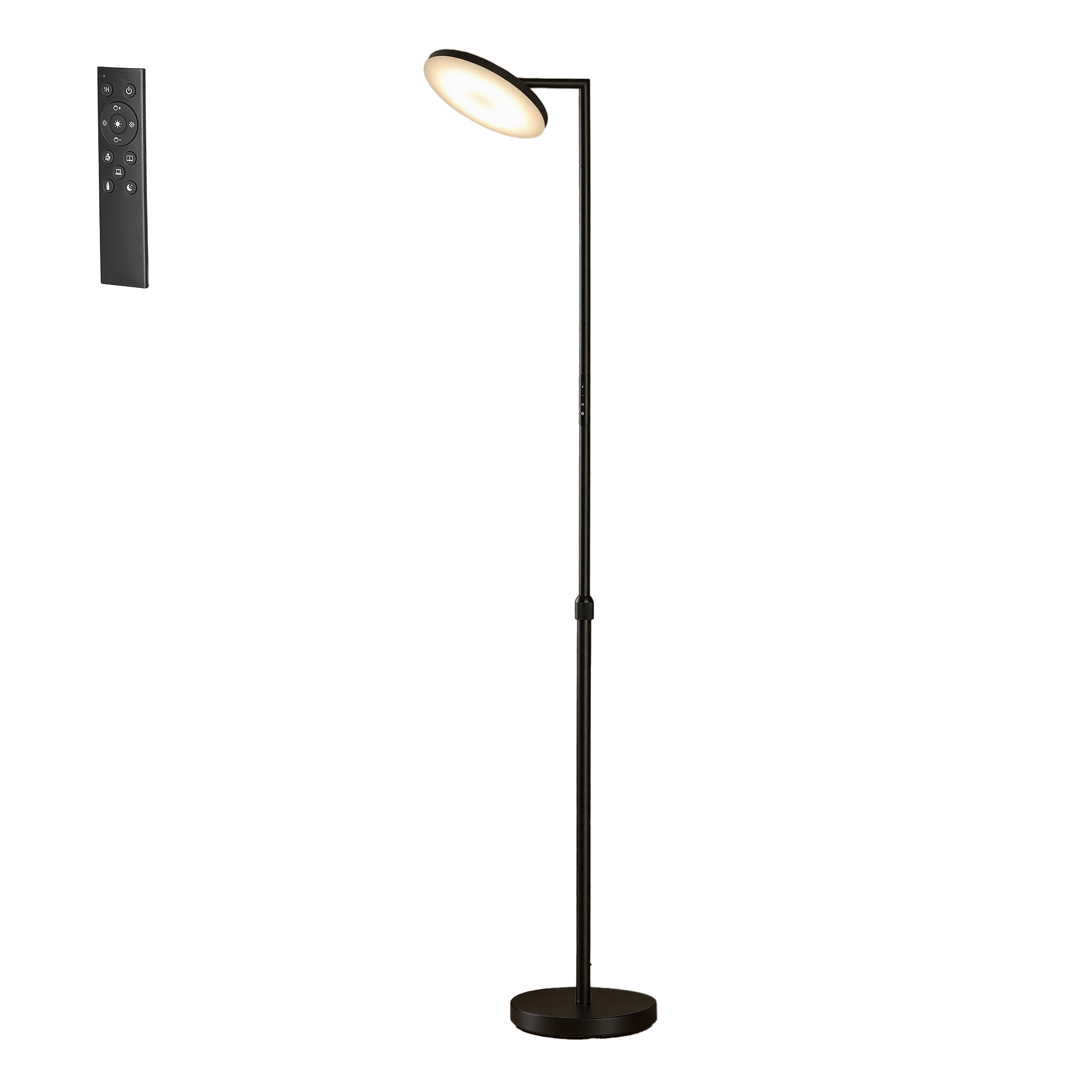 LED põrandalamp reguleeritava kõrgusega 148–176 cm, pööratava lambipeaga, must