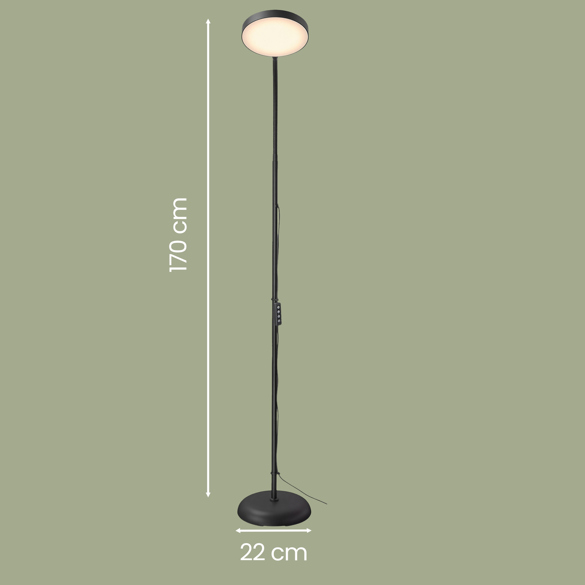 LED stāvlampa ar regulējamu spilgtumu, 360° grozāma, 22 x 22 x 170 cm, melna - Image 3