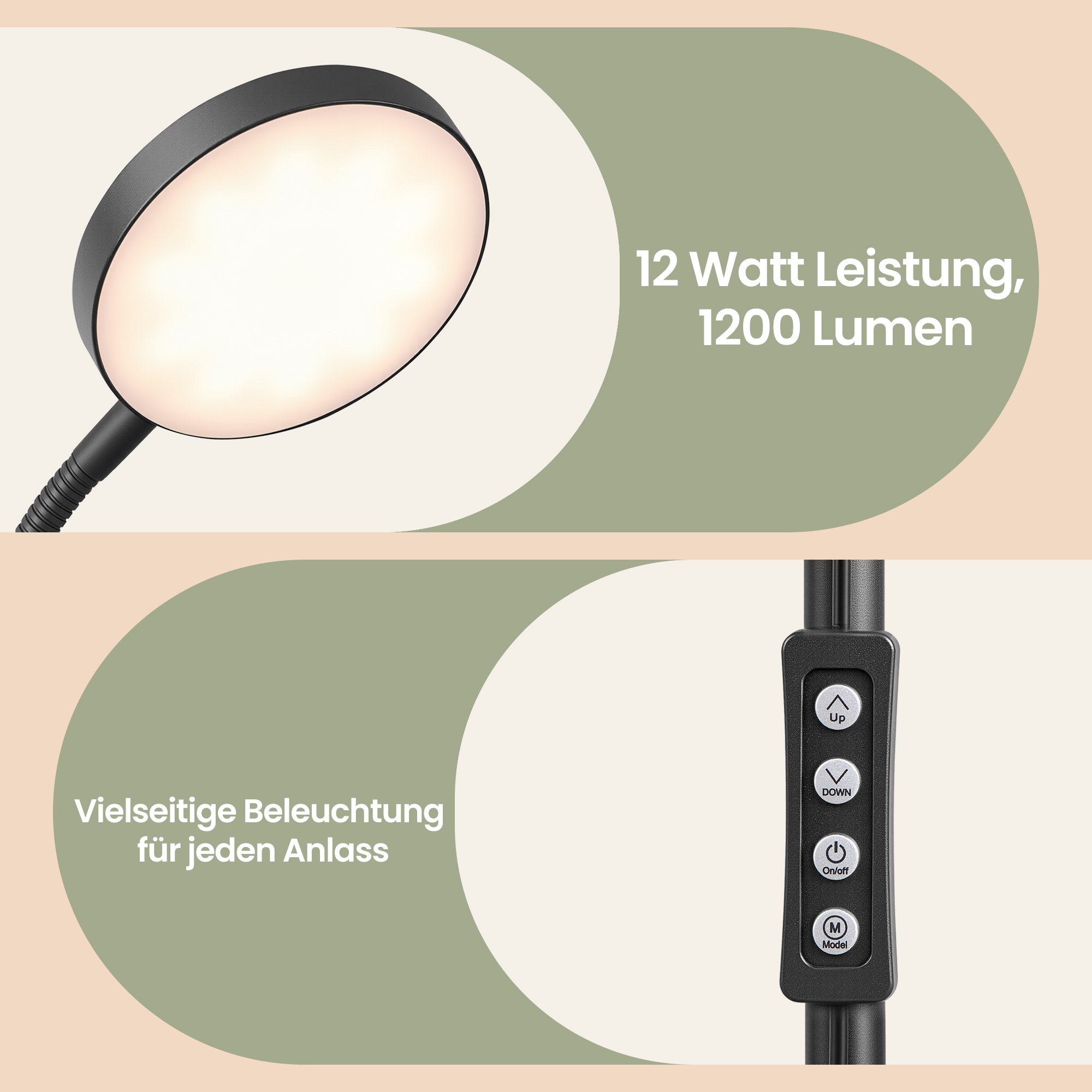 LED stāvlampa ar regulējamu spilgtumu, 360° grozāma, 22 x 22 x 170 cm, melna - Image 8