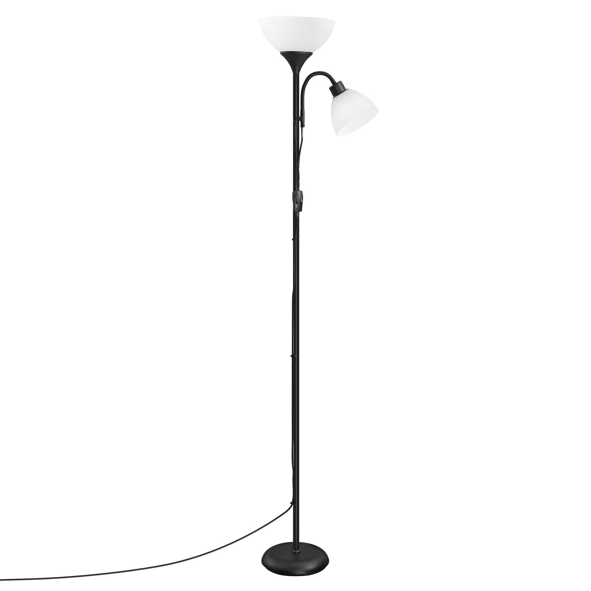 Põrandalamp reguleeritava lugemislambiga, 38,5 x 23,5 x 176 cm, matt must