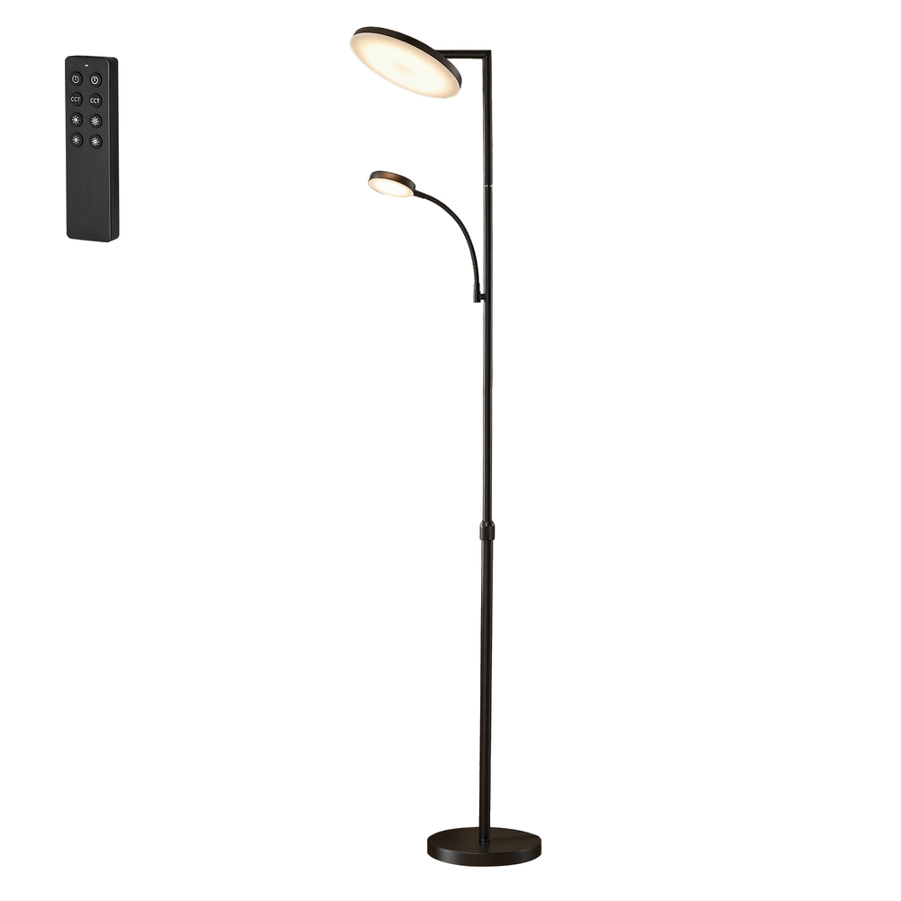 LED põrandalamp reguleeritava kõrgusega ja lugemislambiga, must, 25 x 25 x 148–176 cm