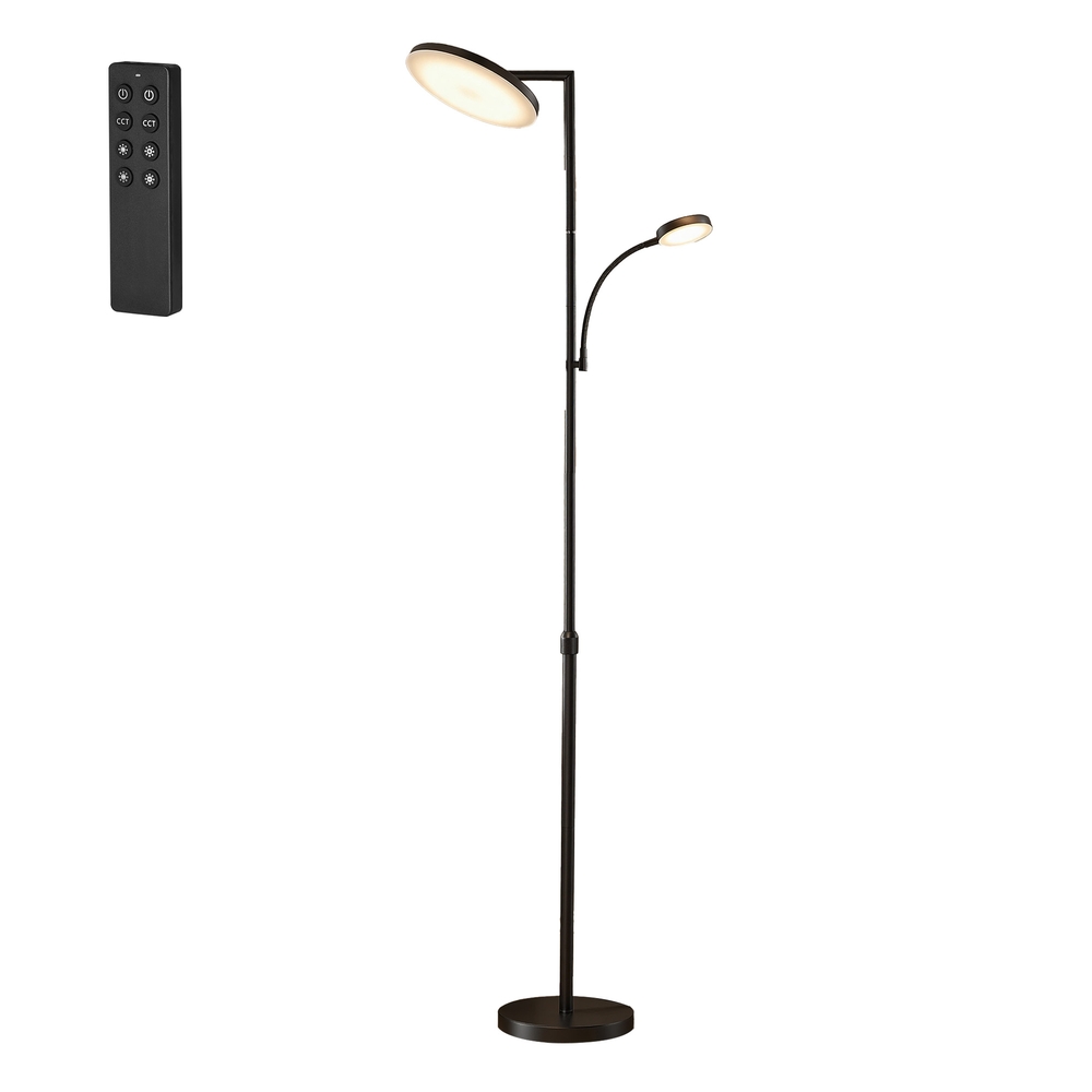 LED pastatomas šviestuvas, reguliuojamo aukščio, su skaitymo lempa, juodas, 25 x 25 x 148–176 cm - Image 2