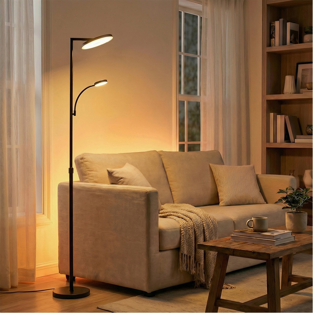 LED pastatomas šviestuvas, reguliuojamo aukščio, su skaitymo lempa, juodas, 25 x 25 x 148–176 cm - Image 4
