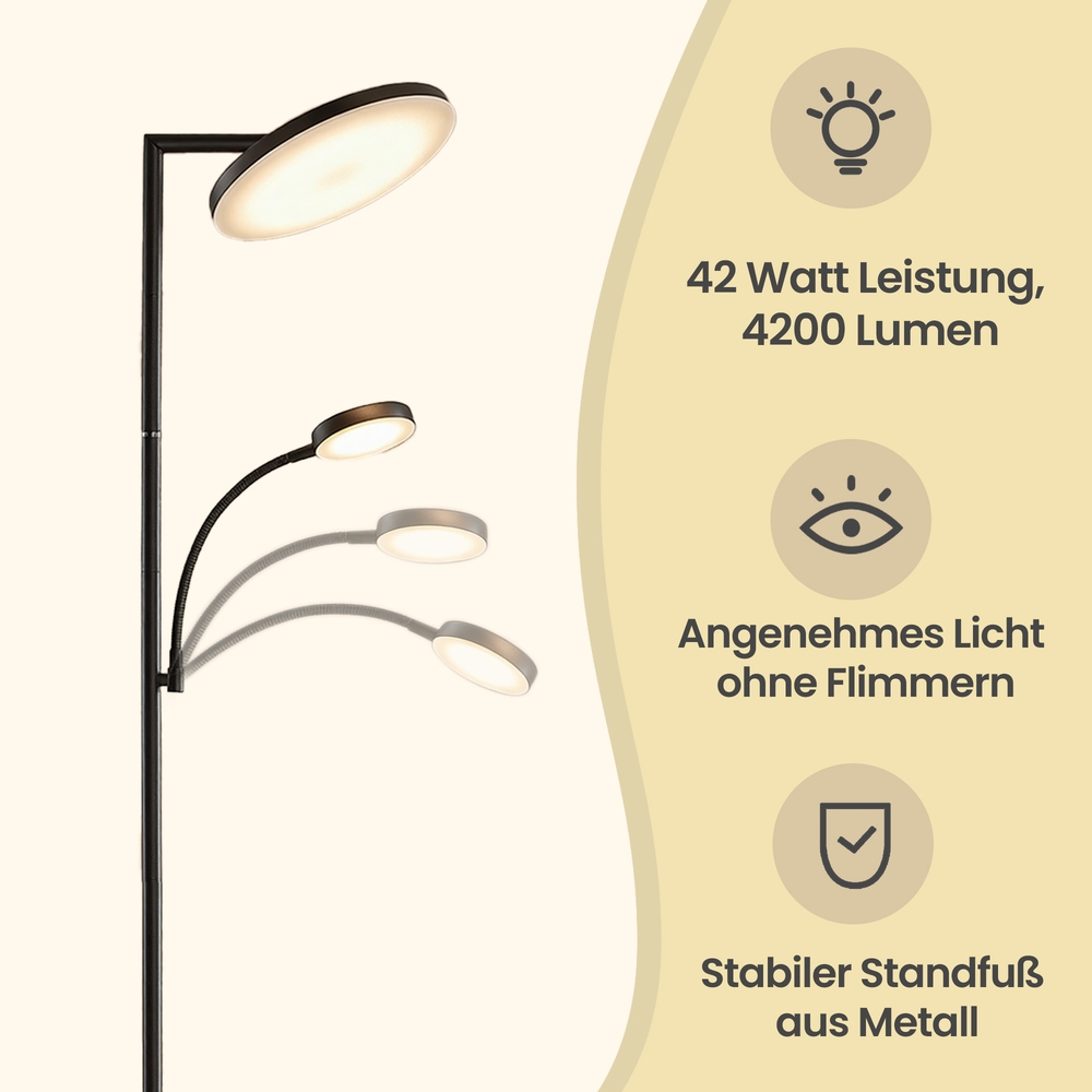 LED pastatomas šviestuvas, reguliuojamo aukščio, su skaitymo lempa, juodas, 25 x 25 x 148–176 cm - Image 7