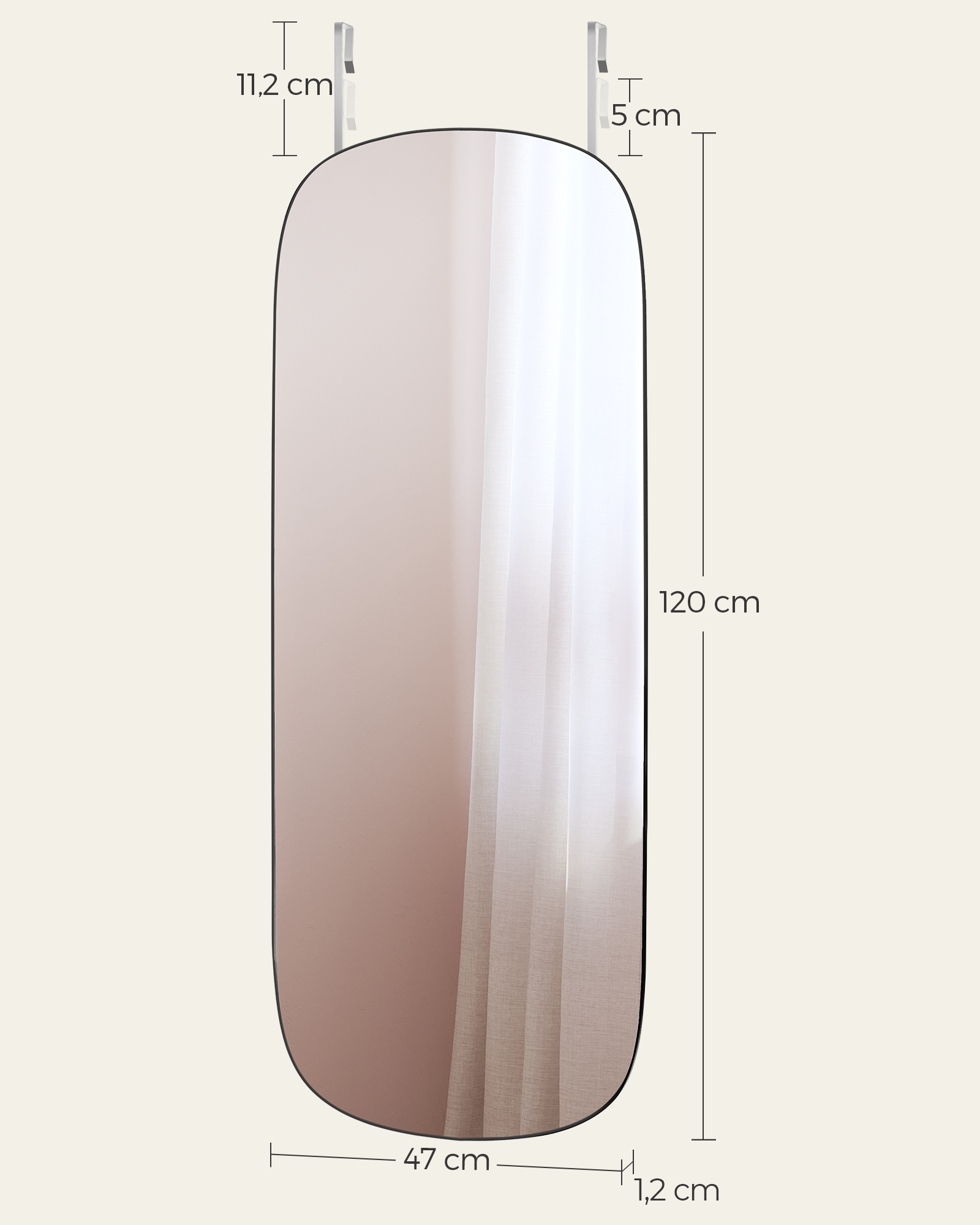 Sieninis veidrodis, berėmis, juodas, lenktu kampu, 120 x 47 cm - Image 7
