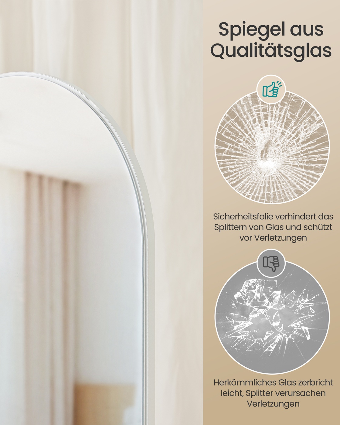Pastatomas viso ūgio veidrodis, 45 x 163 cm, pasukamas 360°, su lentynomis ir kabliukais, baltas - Image 4