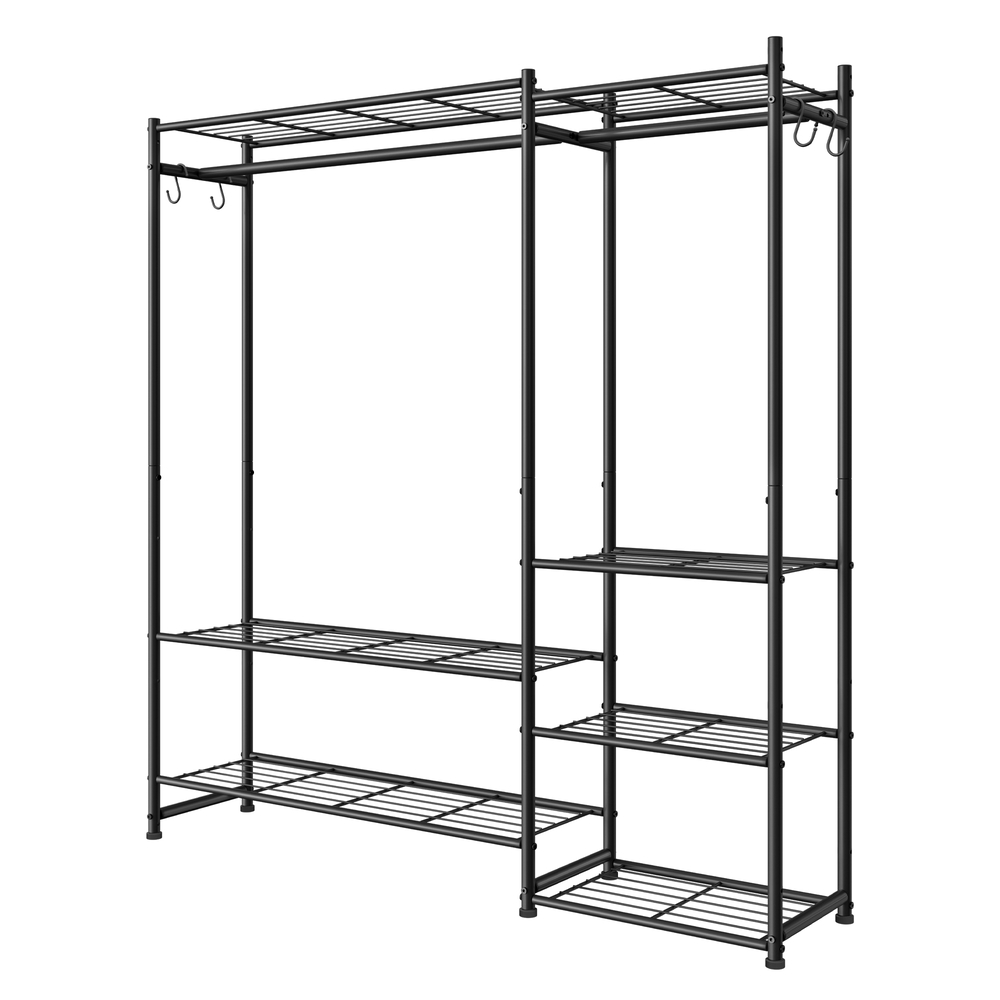 Riidestange 7 riiuli, 2 riputustoru ja 4 S-konksuga, terasest, must, 30 x 124,8 x 157,1 cm