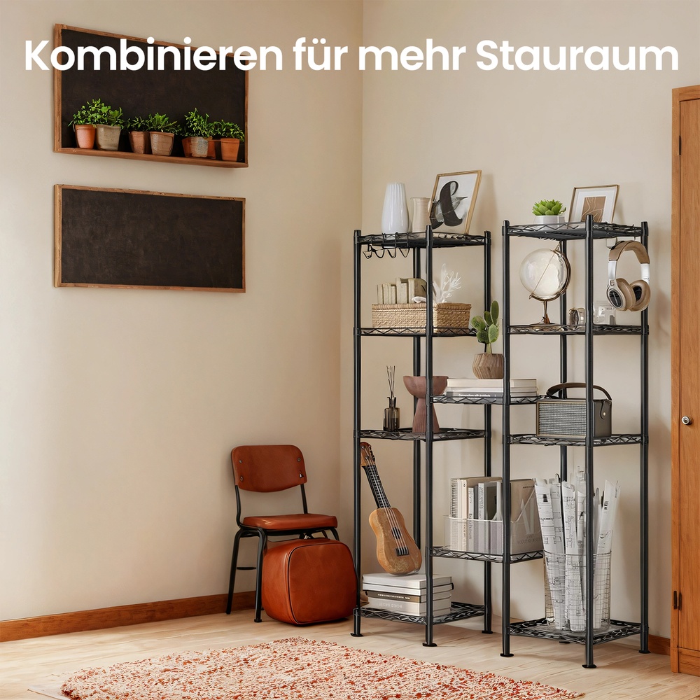 Vannitoariiul, 5 riiulitasapinda, metall, 30 x 30 x 123,5 cm, must