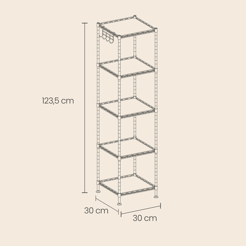 Vannas istabas plaukts, 5 līmeņu metāla plaukts, 30 x 30 x 123,5 cm, melns - Image 5