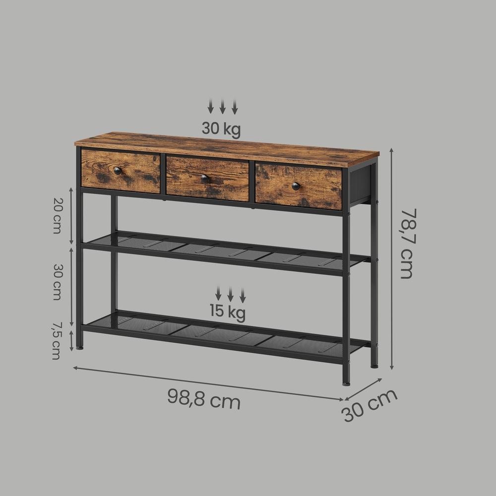 Konsoles galds ar 3 auduma atvilktnēm, brūns, 30 x 98,8 x 78,7 cm - Image 2