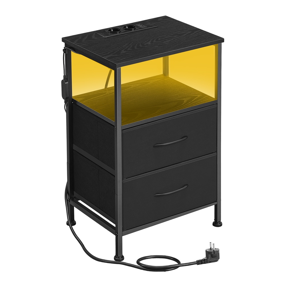 Öökapp LED-valgustuse, laadimisjaama ja 2 sahtliga, must, 30 x 39,6 x 60,4 cm