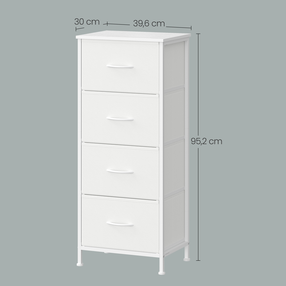 Glabāšanas skapis ar 4 auduma atvilktnēm, balts, MDF un tērauds, 30 x 39,6 x 95,2 cm - Image 3