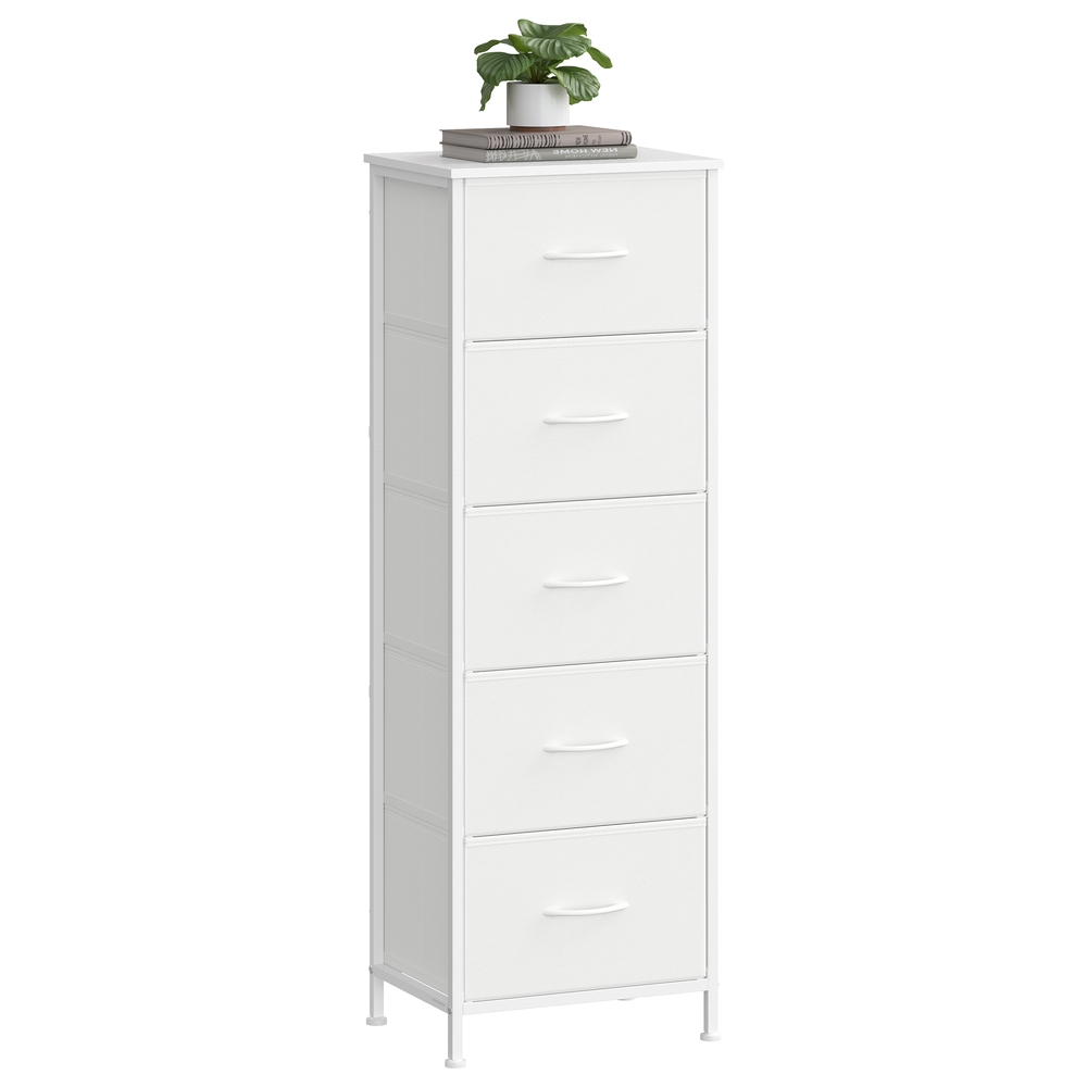 Uzglabāšanas skapītis ar 4 auduma atvilktnēm, balts, MDF un tērauds, 30 x 39,6 x 116,7 cm - Image 2