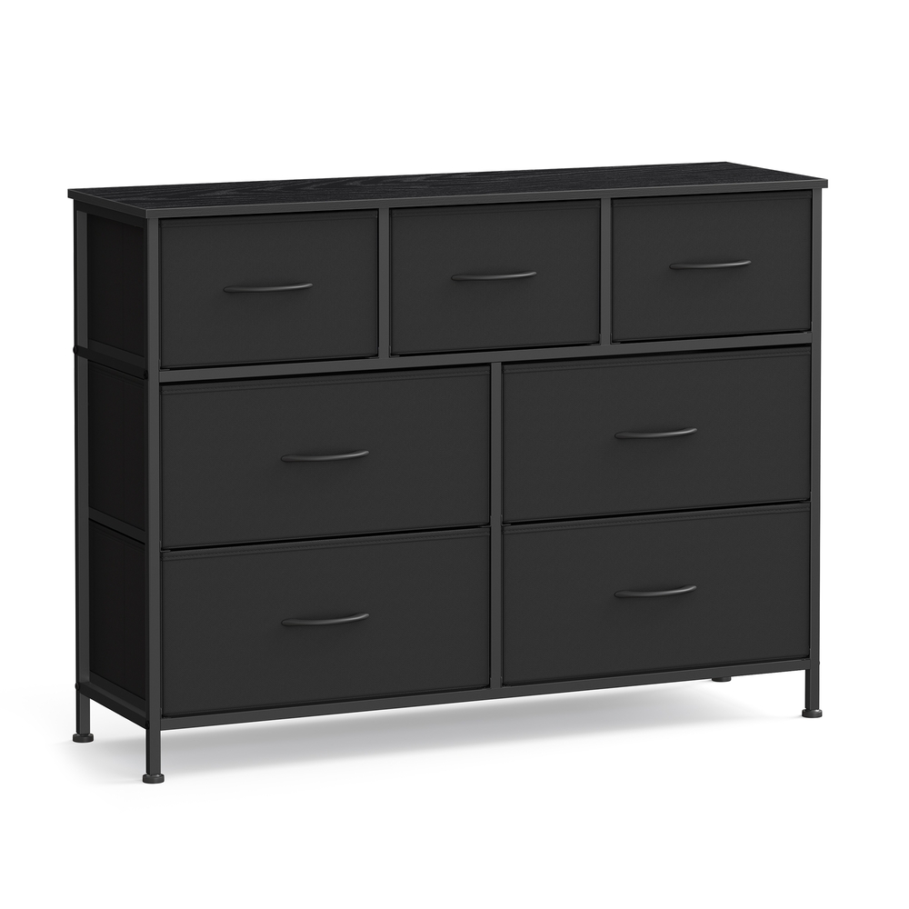 Lipasto 7 kangaslaatikolla, teräs ja MDF, 30 x 98,8 x 73,7 cm, musta