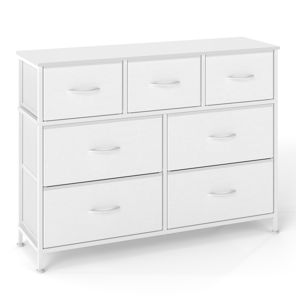 Hoiukapp 7 kangassahtliga, teras ja MDF, valge, 30 x 98,8 x 73,7 cm