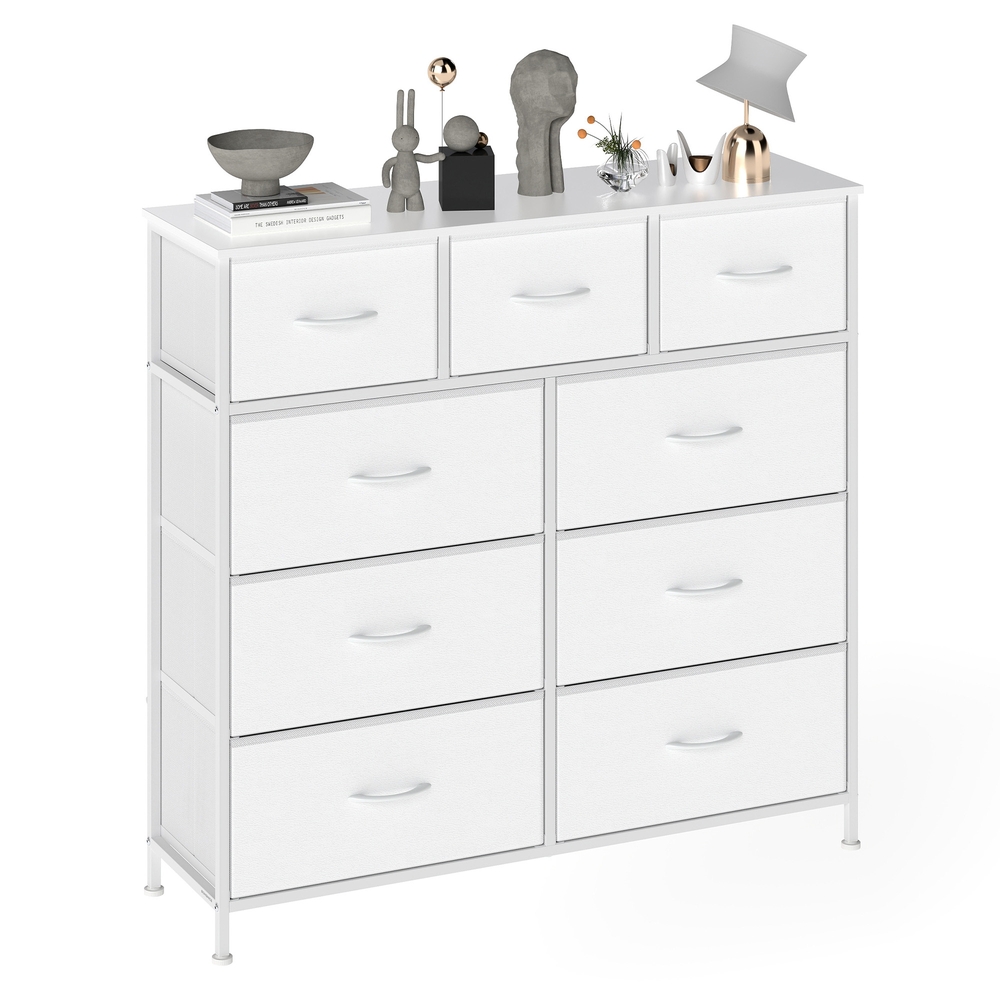 Komoda su 9 medžiaginiais stalčiais, 30 x 98,8 x 95,2 cm, balta, plienas ir MDF - Image 2