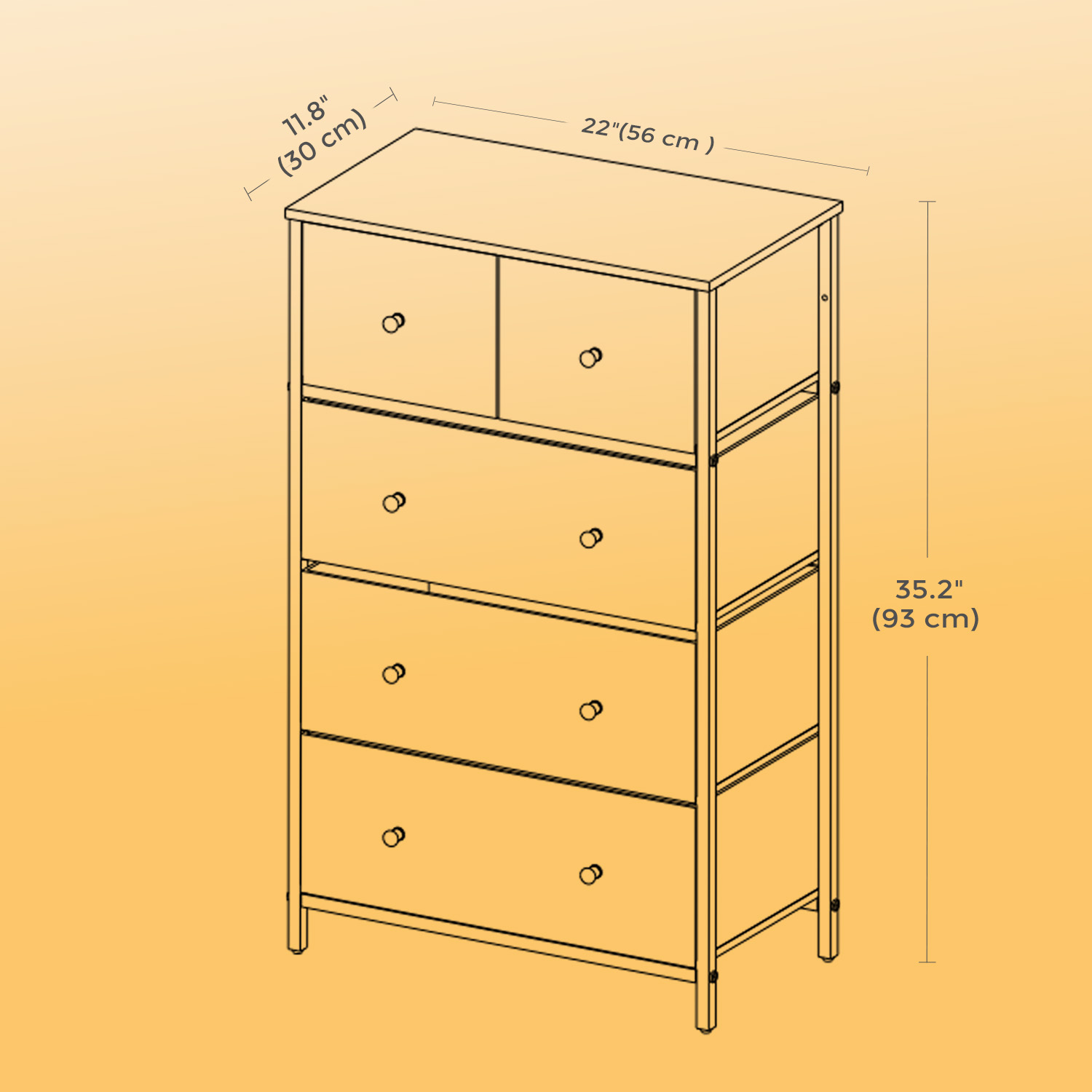 Kumode ar auduma atvilktnēm, 56 x 30 x 89,3 cm, MDF un metāls, vintāžas brūna-melna - Image 5