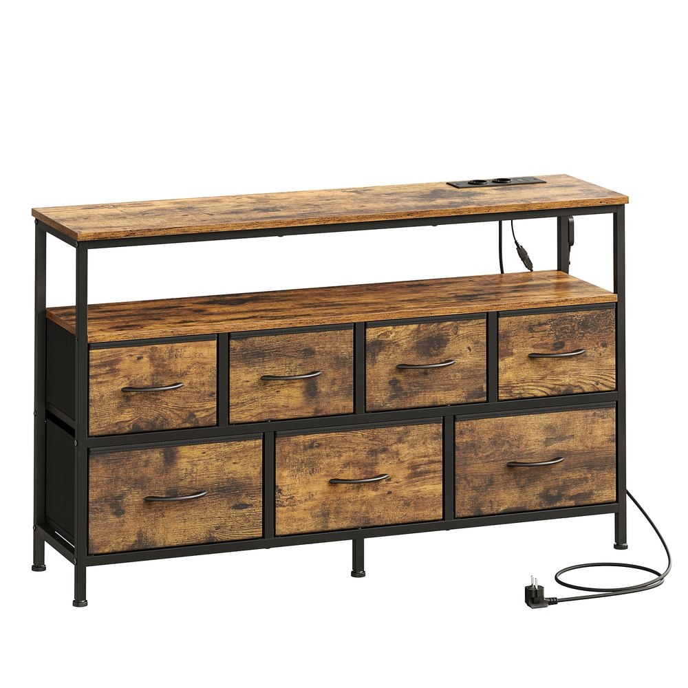 LED-valaistu lipasto olohuoneeseen, 5 laatikkoa ja hylly, 113,8 x 30 x 68,1 cm, ruskea-musta