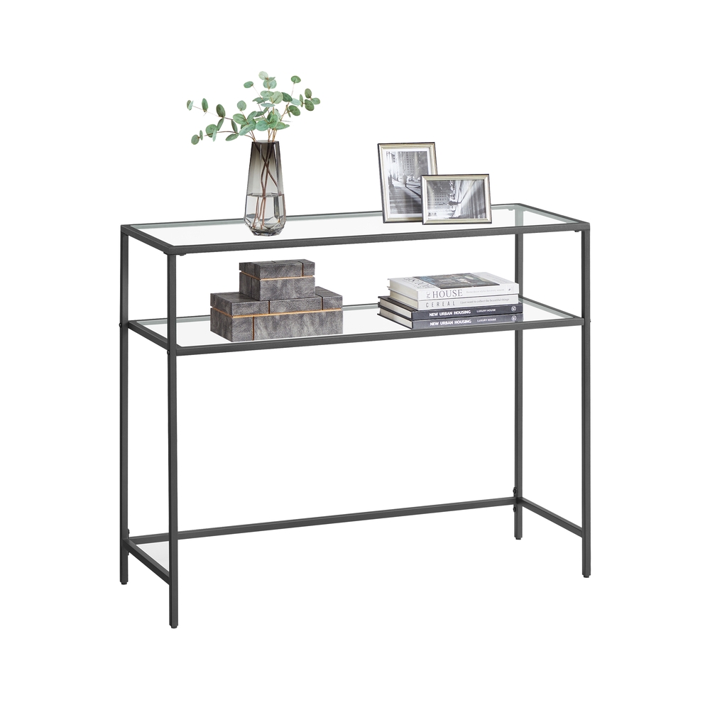 Konsoollaud 2 riiuliga, must, metall ja klaas, 100 x 35 x 80 cm