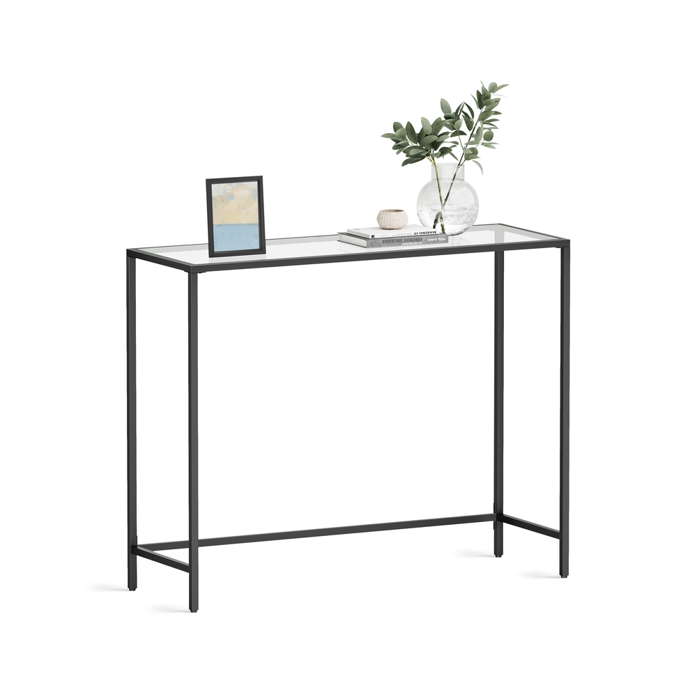 Konsoollaud metallist ja klaasist, must, 100 x 35 x 80 cm