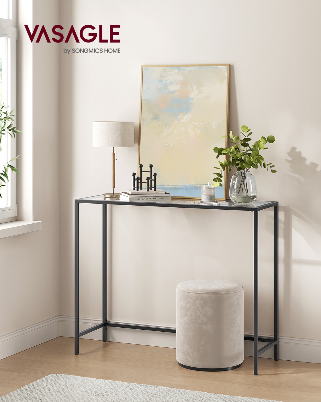 Konsolipöytä metallia ja lasia, musta, 100 x 35 x 80 cm - Image 2