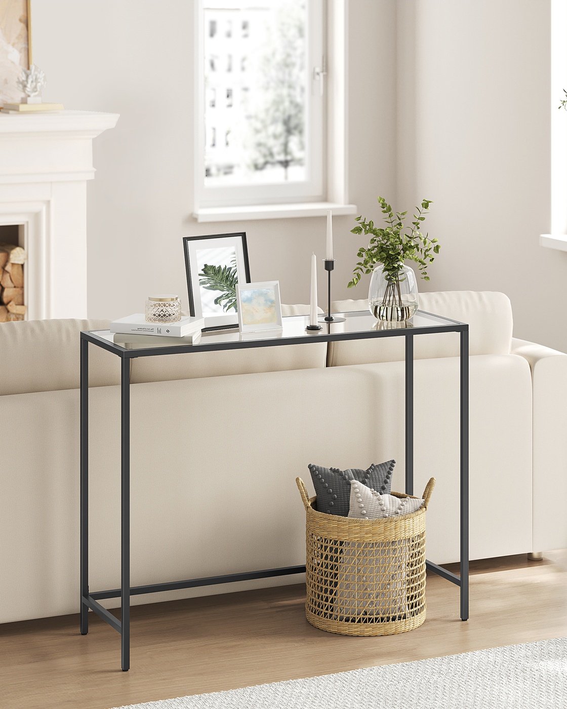Konsolipöytä metallia ja lasia, musta, 100 x 35 x 80 cm - Image 3