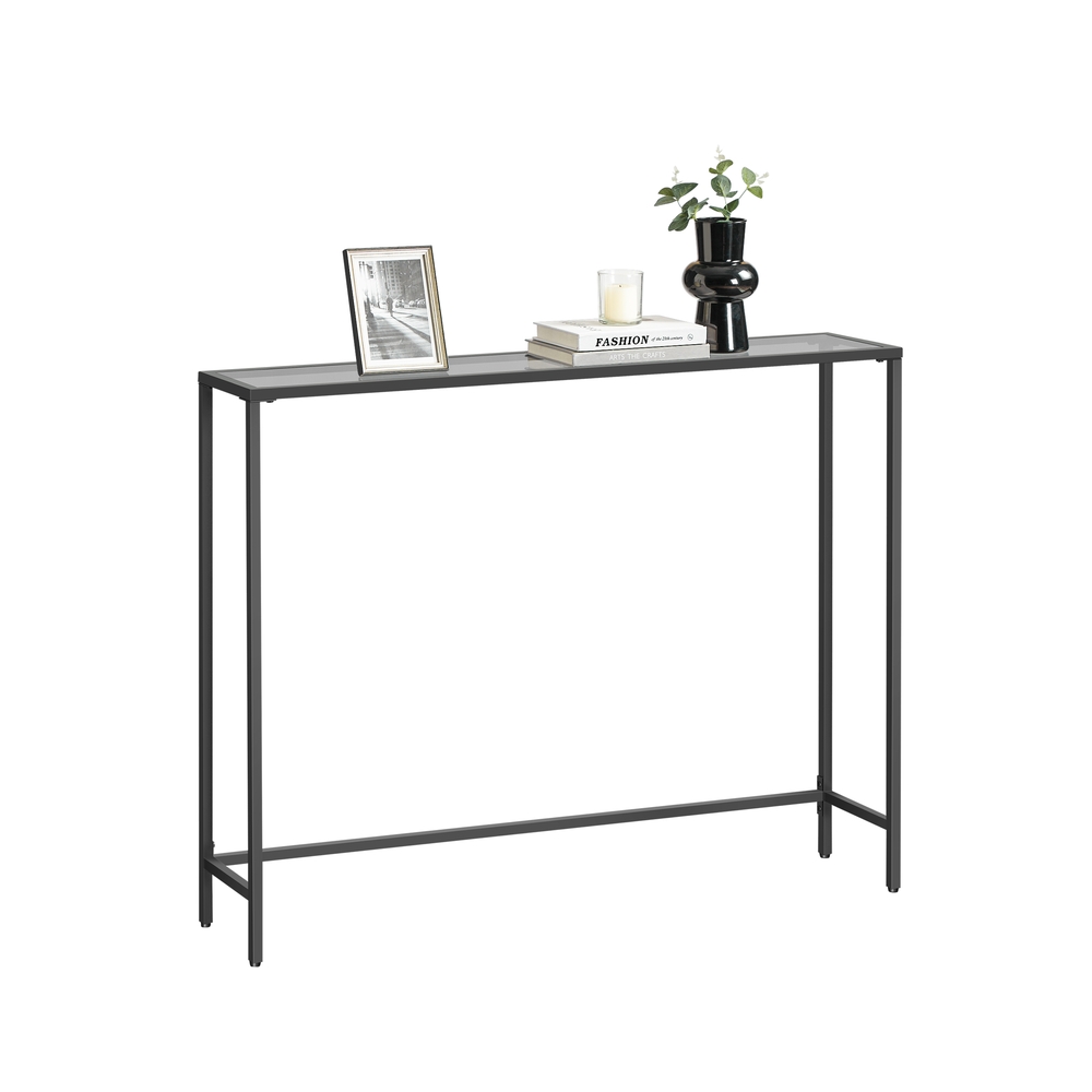 Konsoollaud klaasplaadiga 20 x 100 x 80 cm, must-hall, reguleeritavad jalad