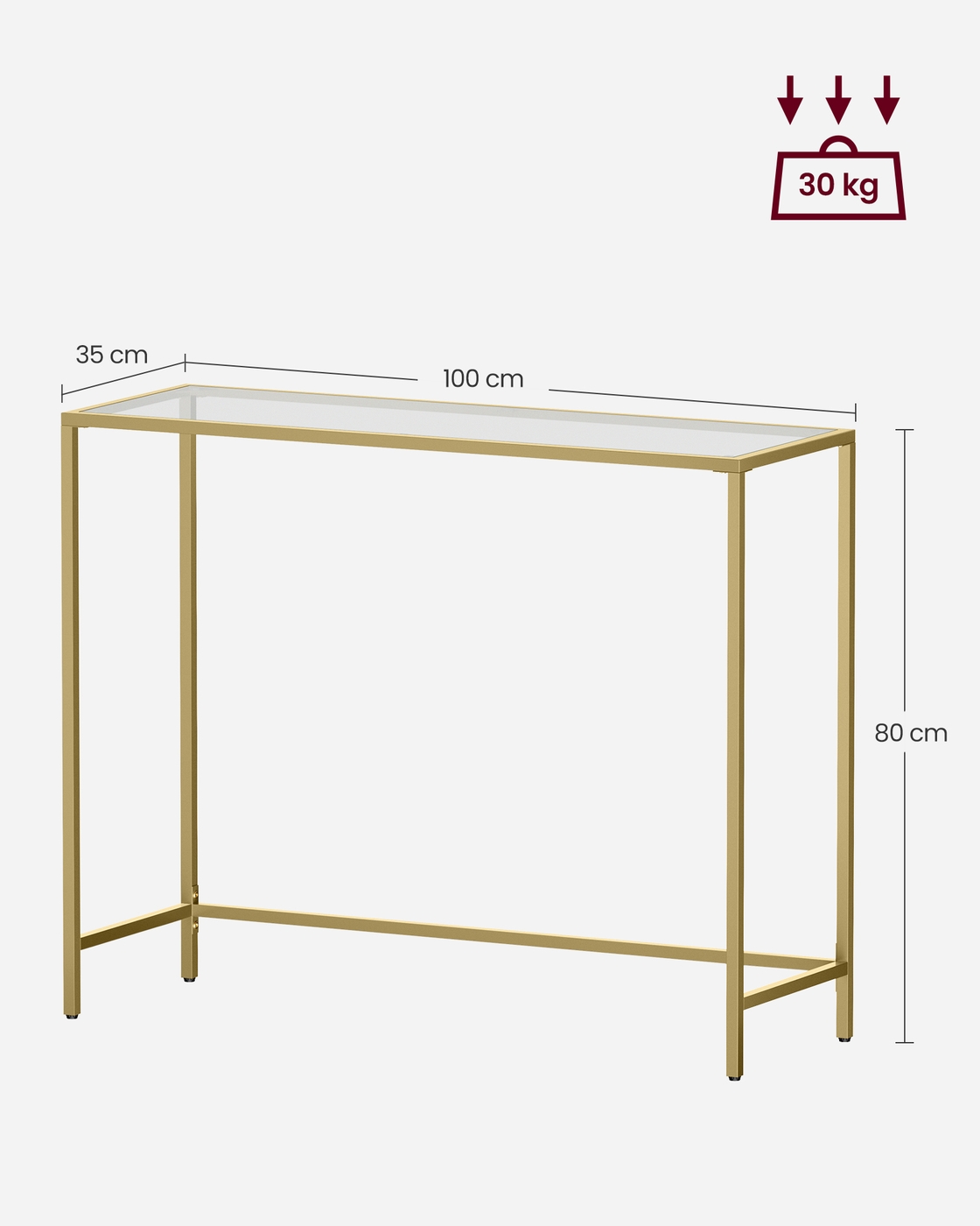 Konsolinis staliukas iš metalo ir stiklo, auksinės spalvos, 100 x 35 x 80 cm - Image 5