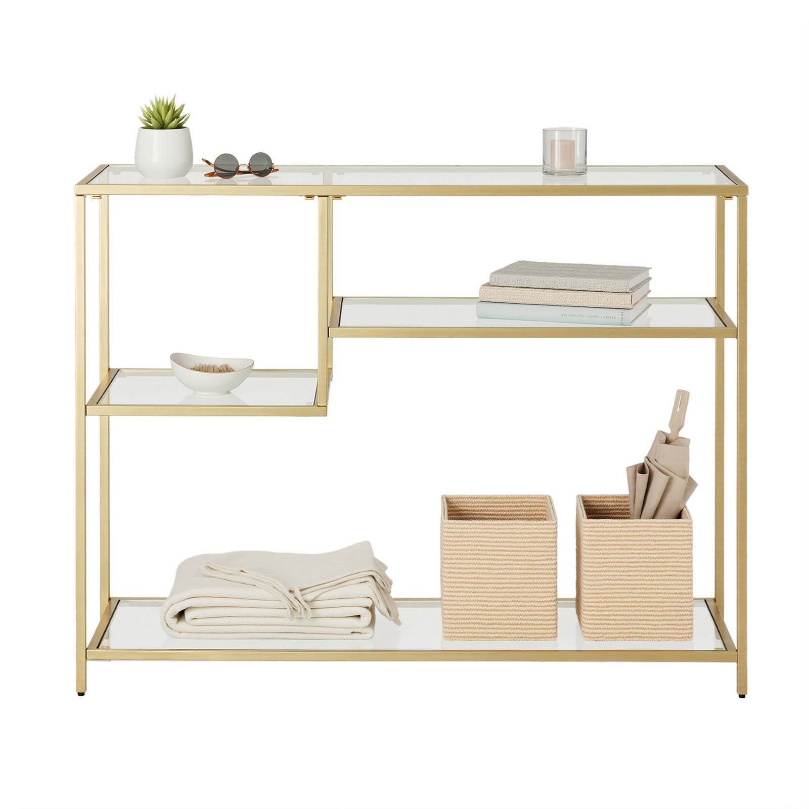 Konsoles galds no rūdīta stikla un tērauda, zelta krāsā, 35 x 100 x 80 cm