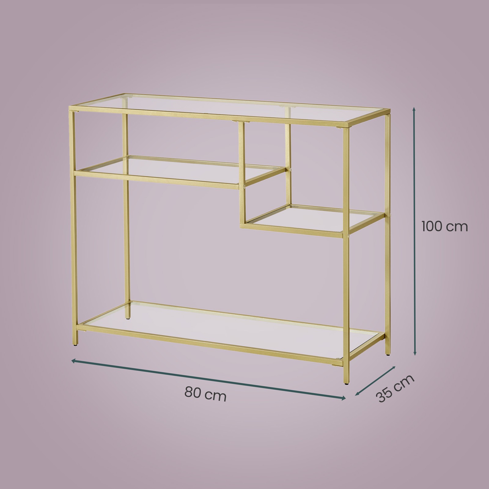 Konsolinis staliukas iš grūdinto stiklo ir plieno, auksinės spalvos, 35 x 100 x 80 cm - Image 4