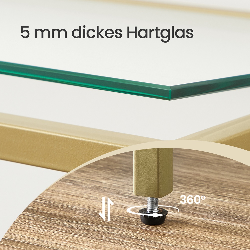 Konsoles galds ar 3 rūdīta stikla plauktiem, tērauds, zelta krāsā, 130 x 30 x 73 cm - Image 4