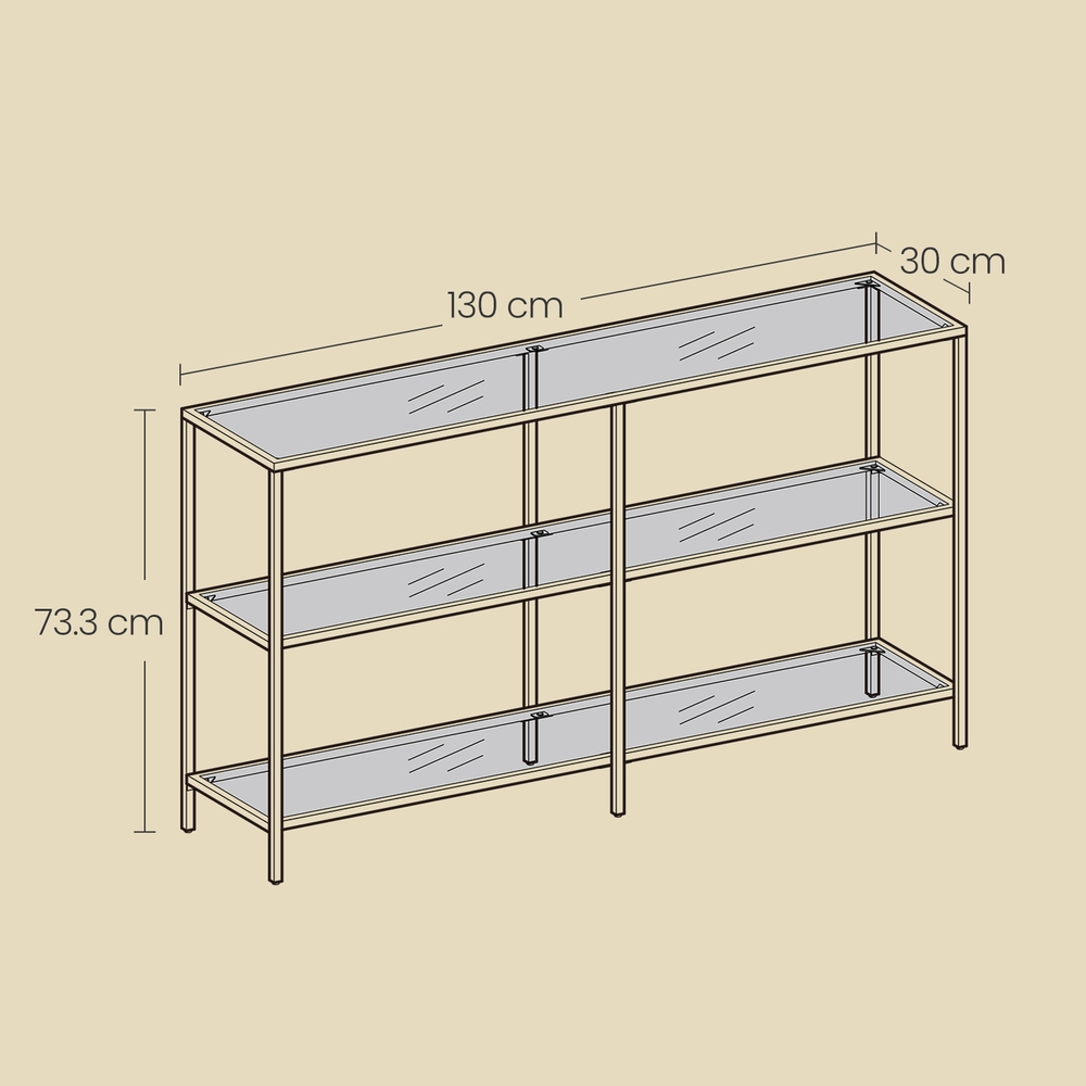 Konsoles galds ar 3 rūdīta stikla plauktiem, tērauds, zelta krāsā, 130 x 30 x 73 cm - Image 5
