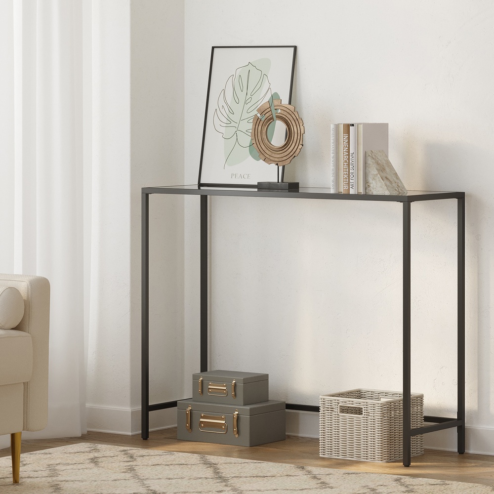 Konsoles galds no stikla un tērauda, melns/caurspīdīgs, 100 x 35 x 80 cm, slodze 30 kg