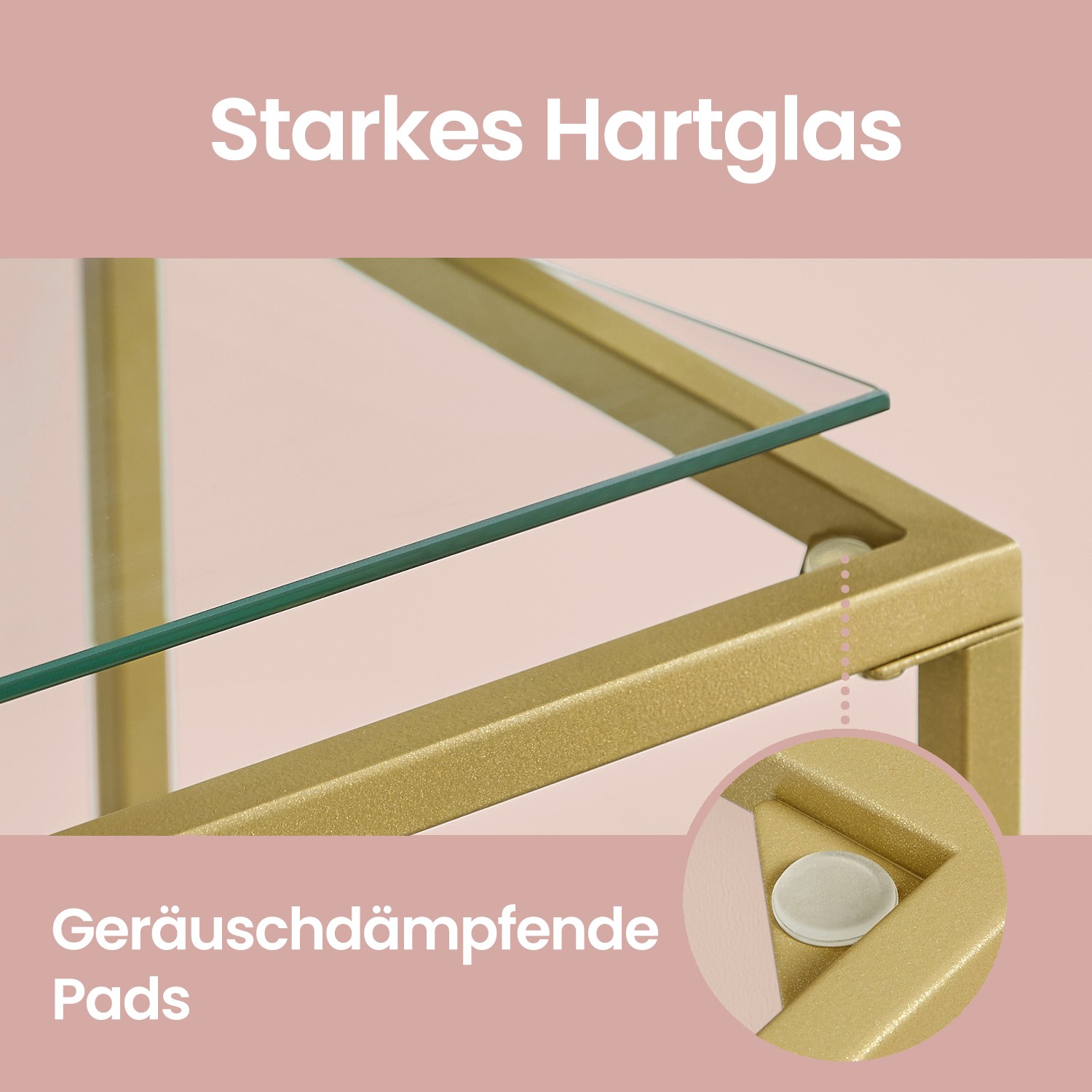 Plaukts ar 4 stikla plauktiem, zelta krāsā, metāls un rūdīts stikls, 40 x 30 x 95 cm - Image 4