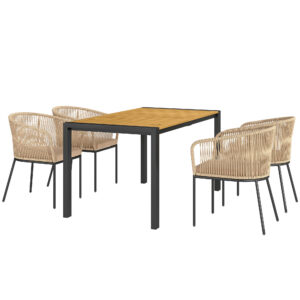 5-osaline aiamööbli komplekt, 4 tooli, 1 laud, PE rotang, terasraam, pestavad padjakattega, khaki