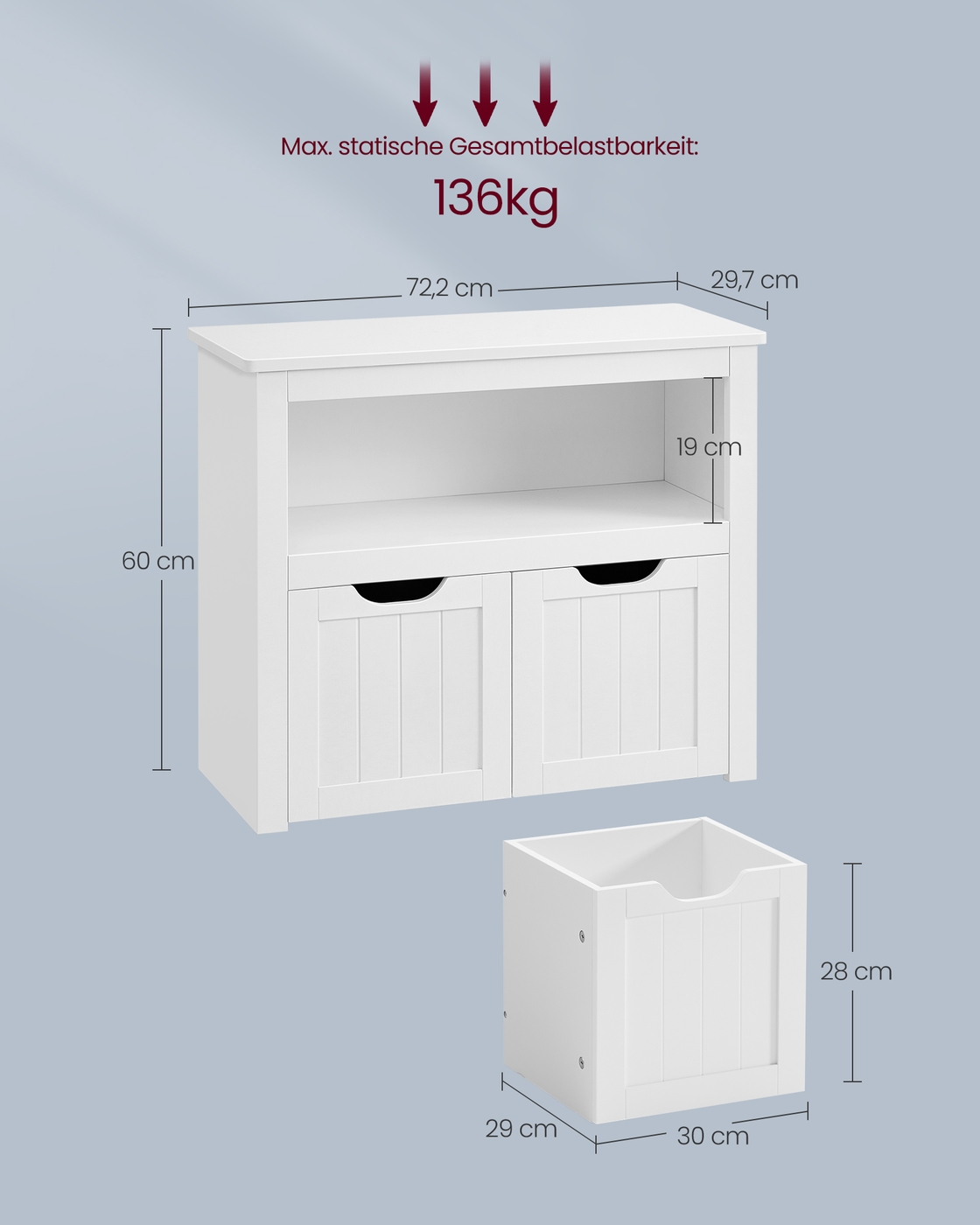 Bērnu rotaļlietu uzglabāšanas skapis ar ritentiņiem, 29,7 x 72,2 x 60 cm, balts - Image 5