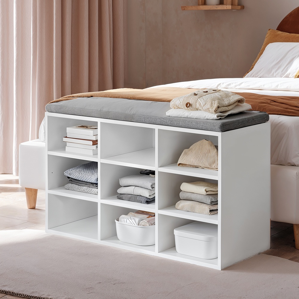 Jalatsipink panipaigaga, 9 sektsiooni, valge-hall, 30,4 x 78,6 x 48,1 cm