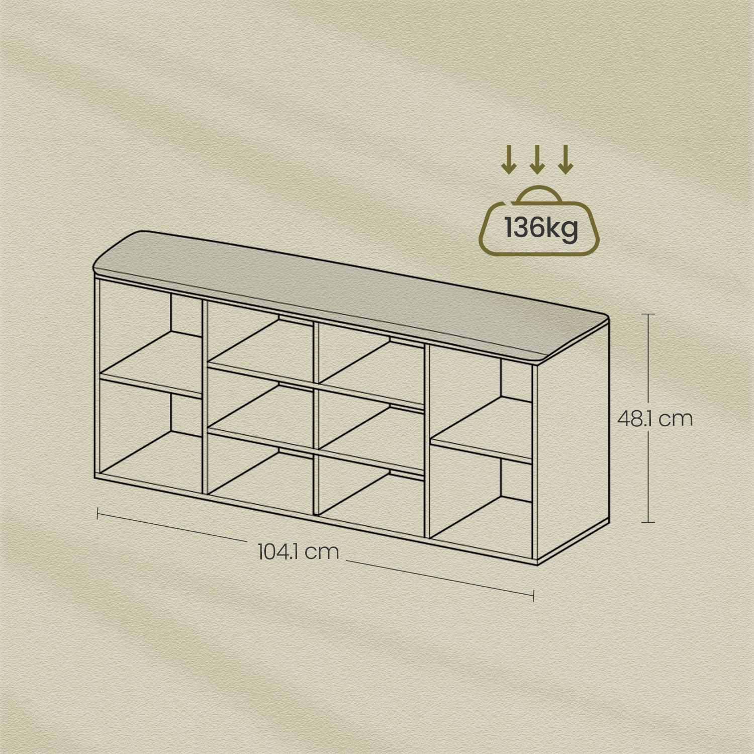 Apavu sols ar sēdvietu, 9 nodalījumi, regulējami plaukti, melns, 30,1 x 104,1 x 48,1 cm - Image 5