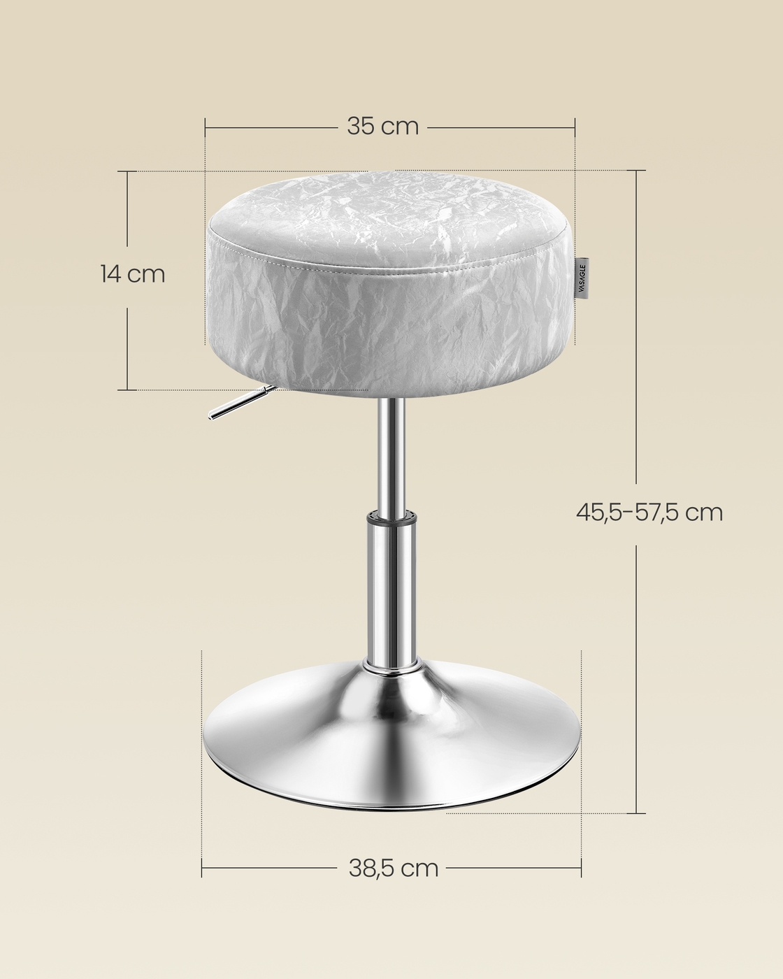 Reguliuojamo aukščio kosmetinis krėslas, 360° pasukamas, PU, pilkai rusvas, 38,5 cm - Image 6