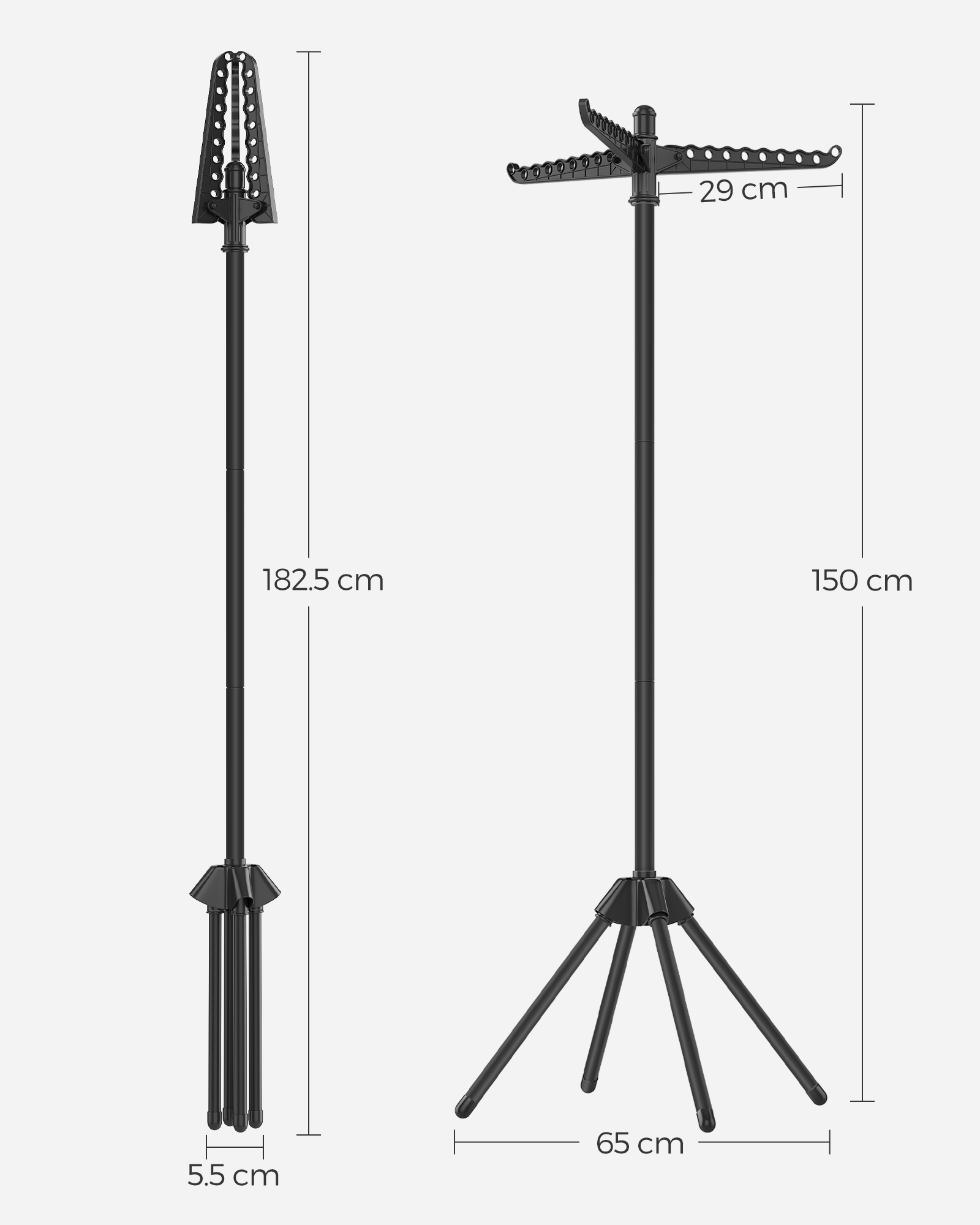 Veļas žāvētājs ar 3 grozāmām daļām, 4 kājām, melns, 65 x 65 x 150 cm - Image 7