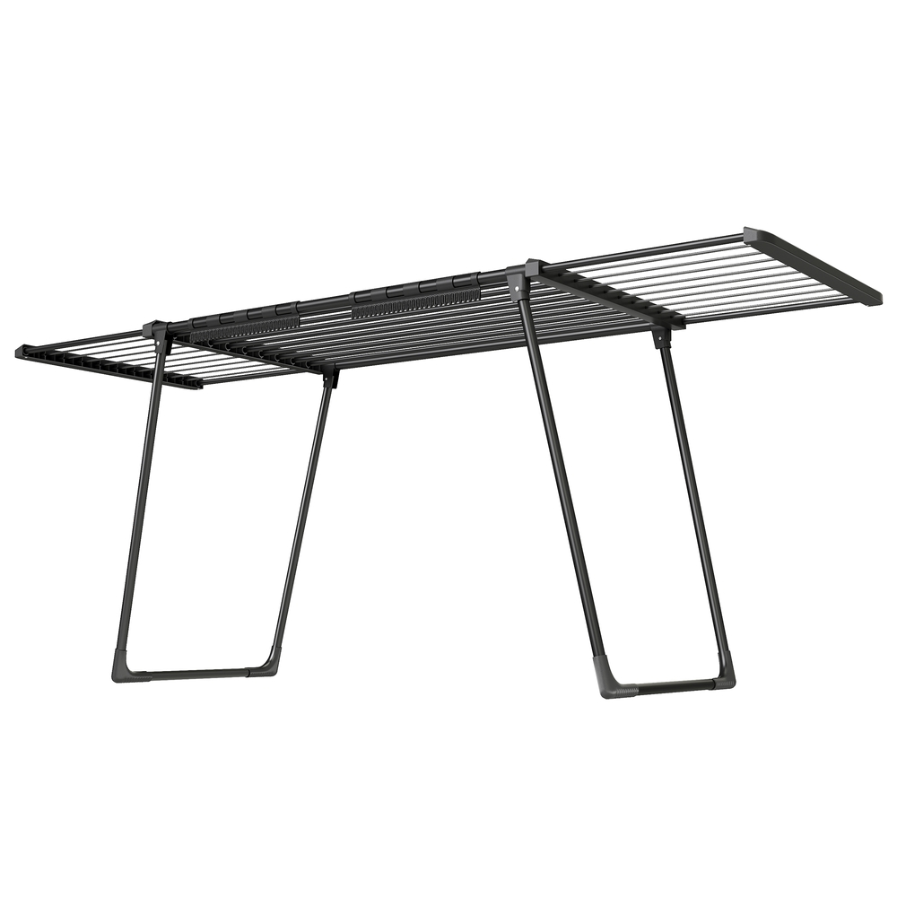 Pyykinkuivausteline ulosvedettävillä siivillä, 22 m, teräs, musta, 62,5 x 113,5–200 x 90 cm