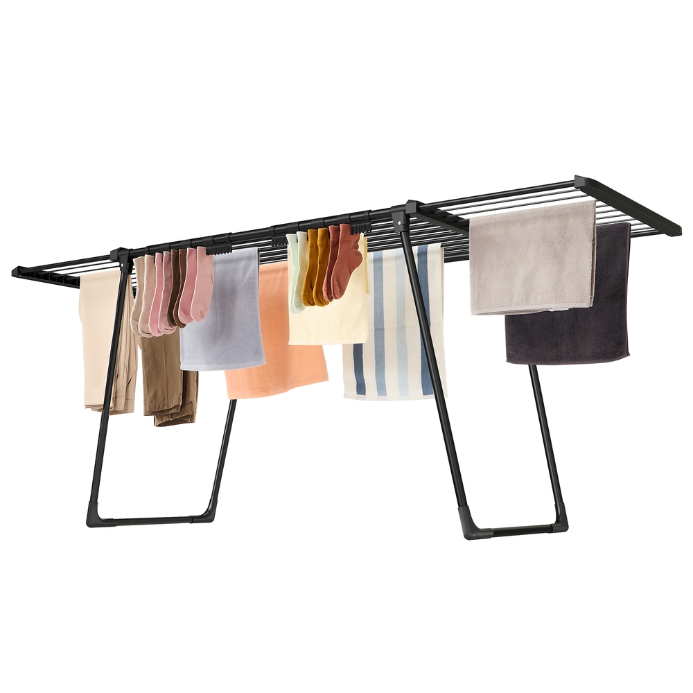 Pyykinkuivausteline ulosvedettävillä siivillä, 22 m, teräs, musta, 62,5 x 113,5–200 x 90 cm - Image 2