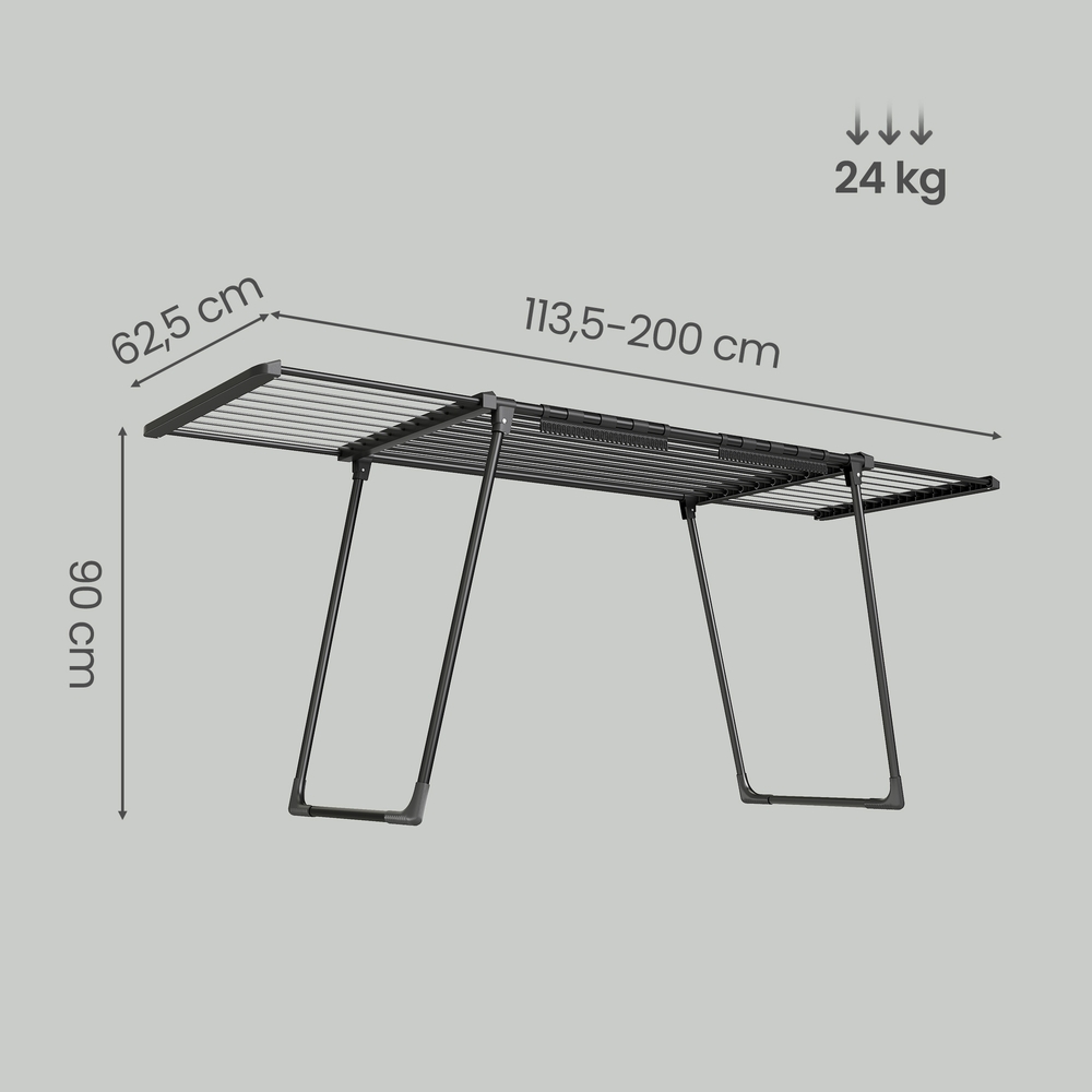 Pyykinkuivausteline ulosvedettävillä siivillä, 22 m, teräs, musta, 62,5 x 113,5–200 x 90 cm - Image 3