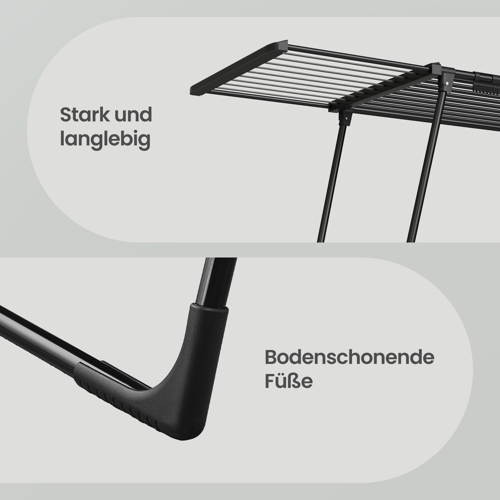 Pyykinkuivausteline ulosvedettävillä siivillä, 22 m, teräs, musta, 62,5 x 113,5–200 x 90 cm - Image 7