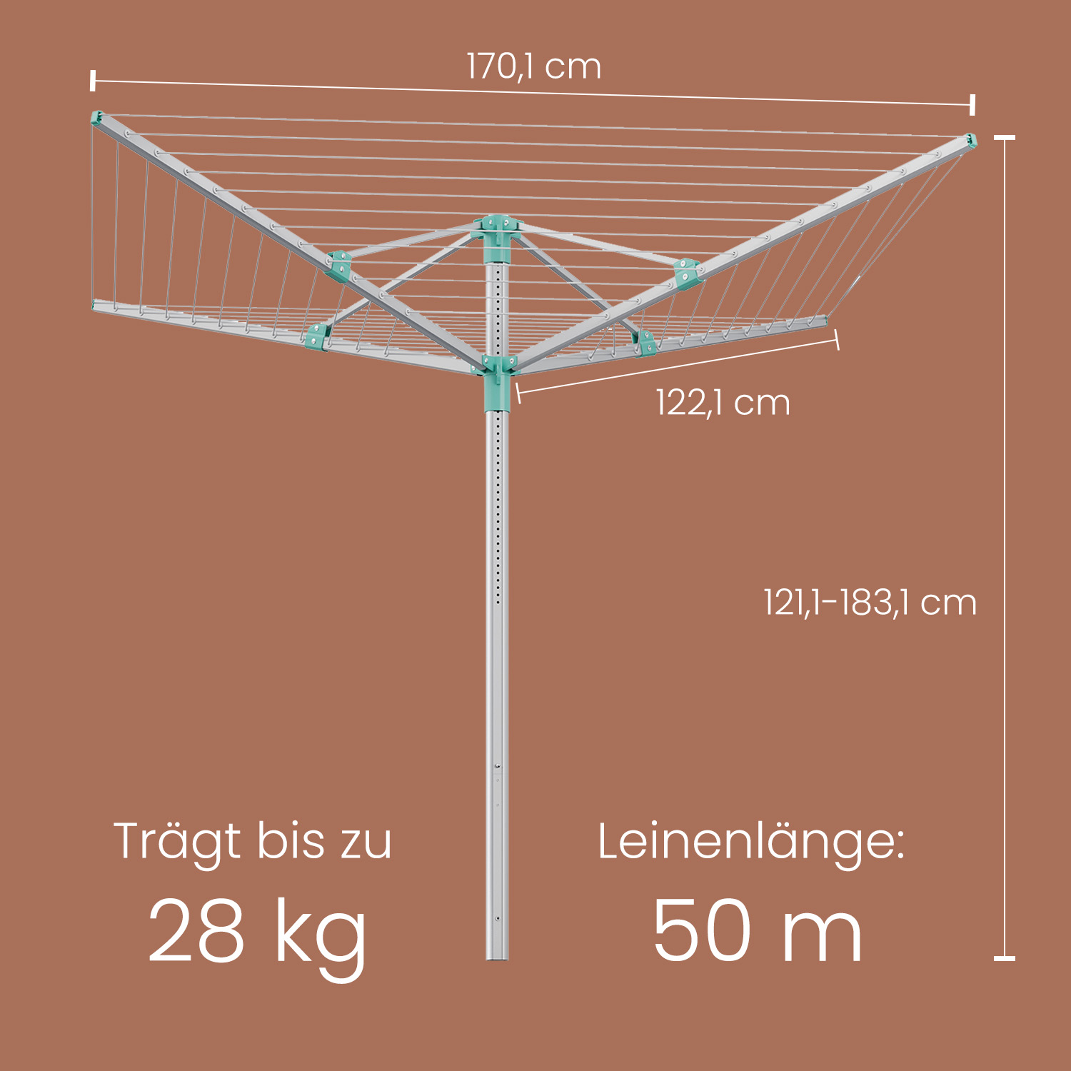 Āra veļas žāvētājs ar regulējamu augstumu, 170 x 170 x 121–183 cm, 60 m, 28 kg - Image 6