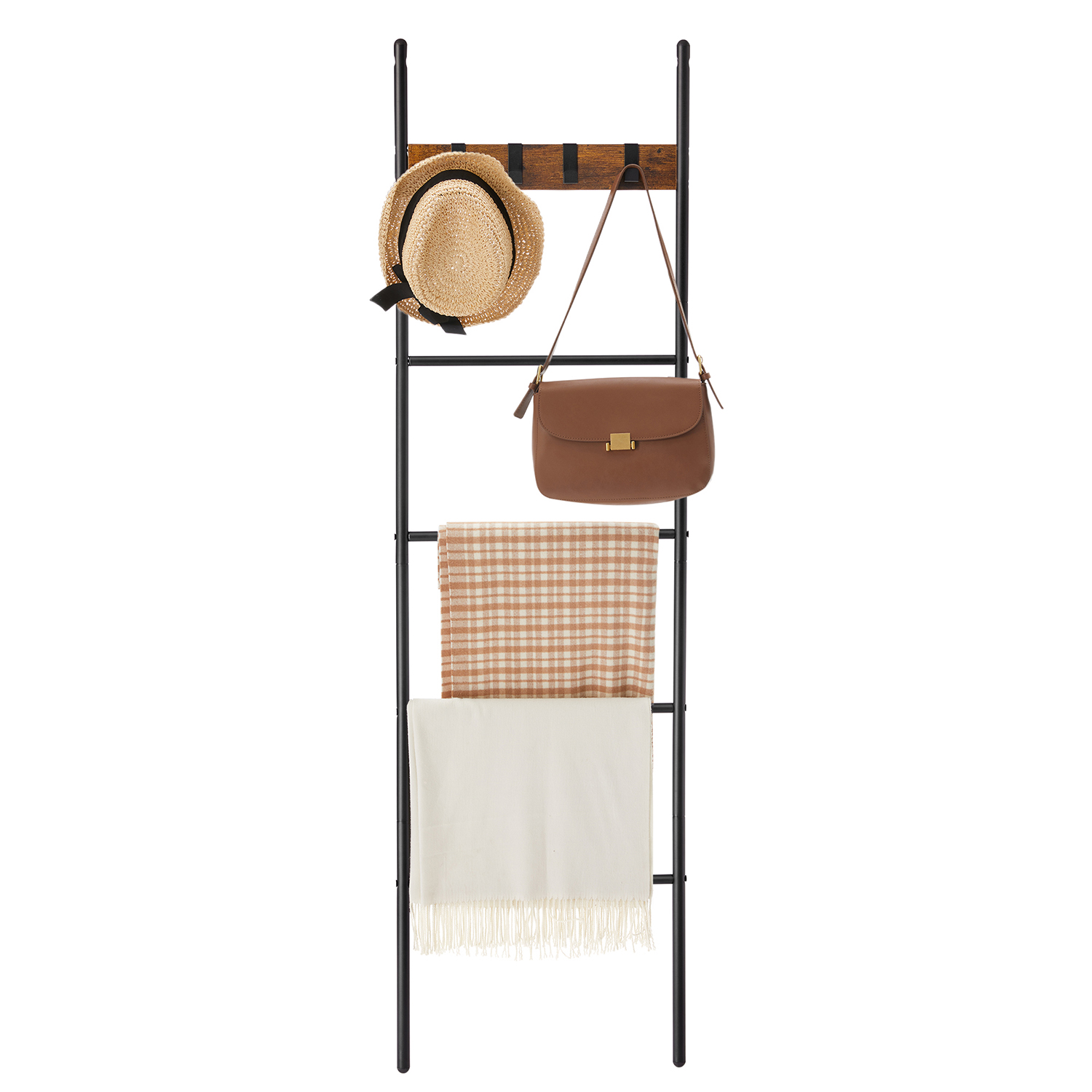 Dvieļu kāpnes ar 5 līmeņiem un 4 āķiem, 44 x 160 cm, brūni melnas - Image 2