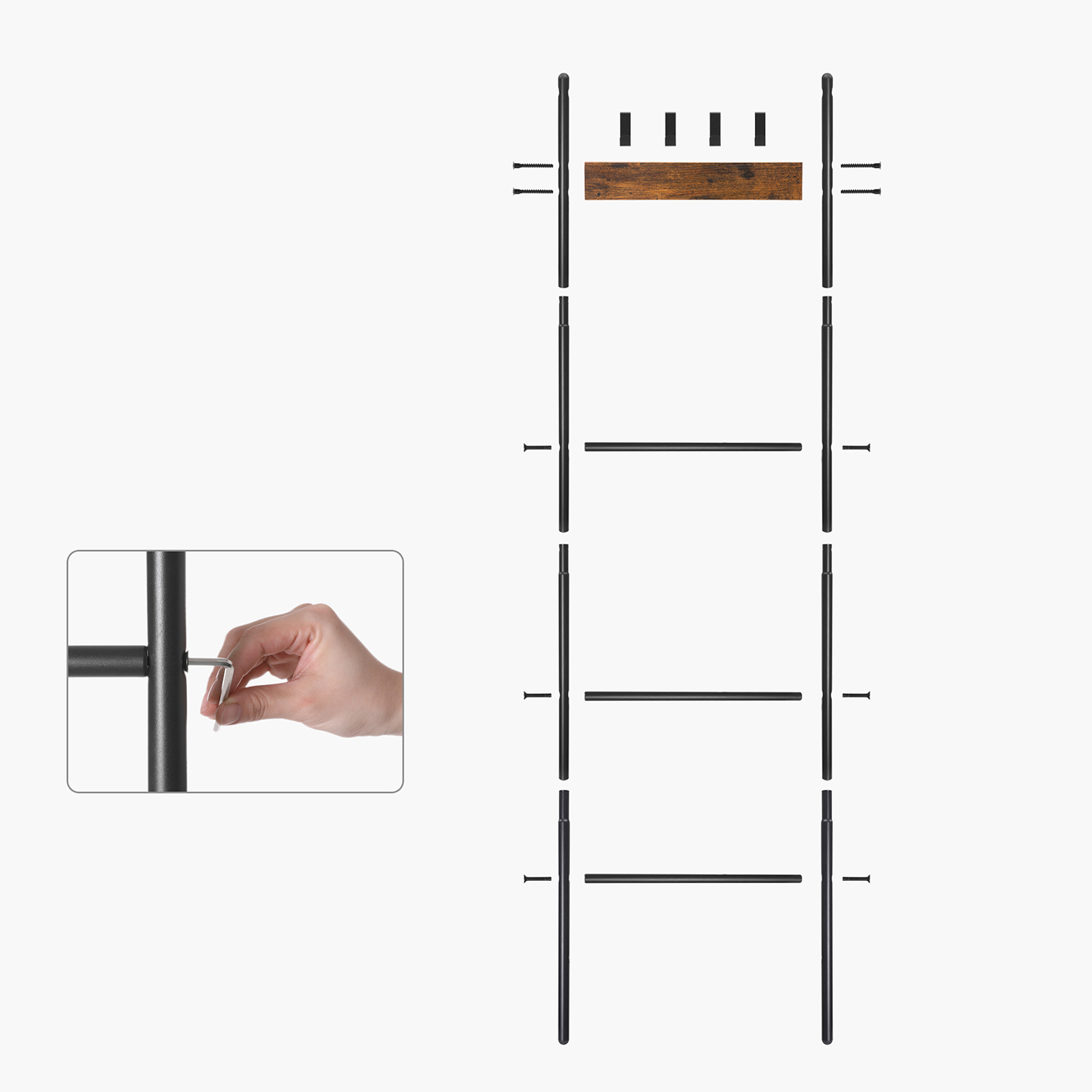 Dvieļu kāpnes ar 5 līmeņiem un 4 āķiem, 44 x 160 cm, brūni melnas - Image 9