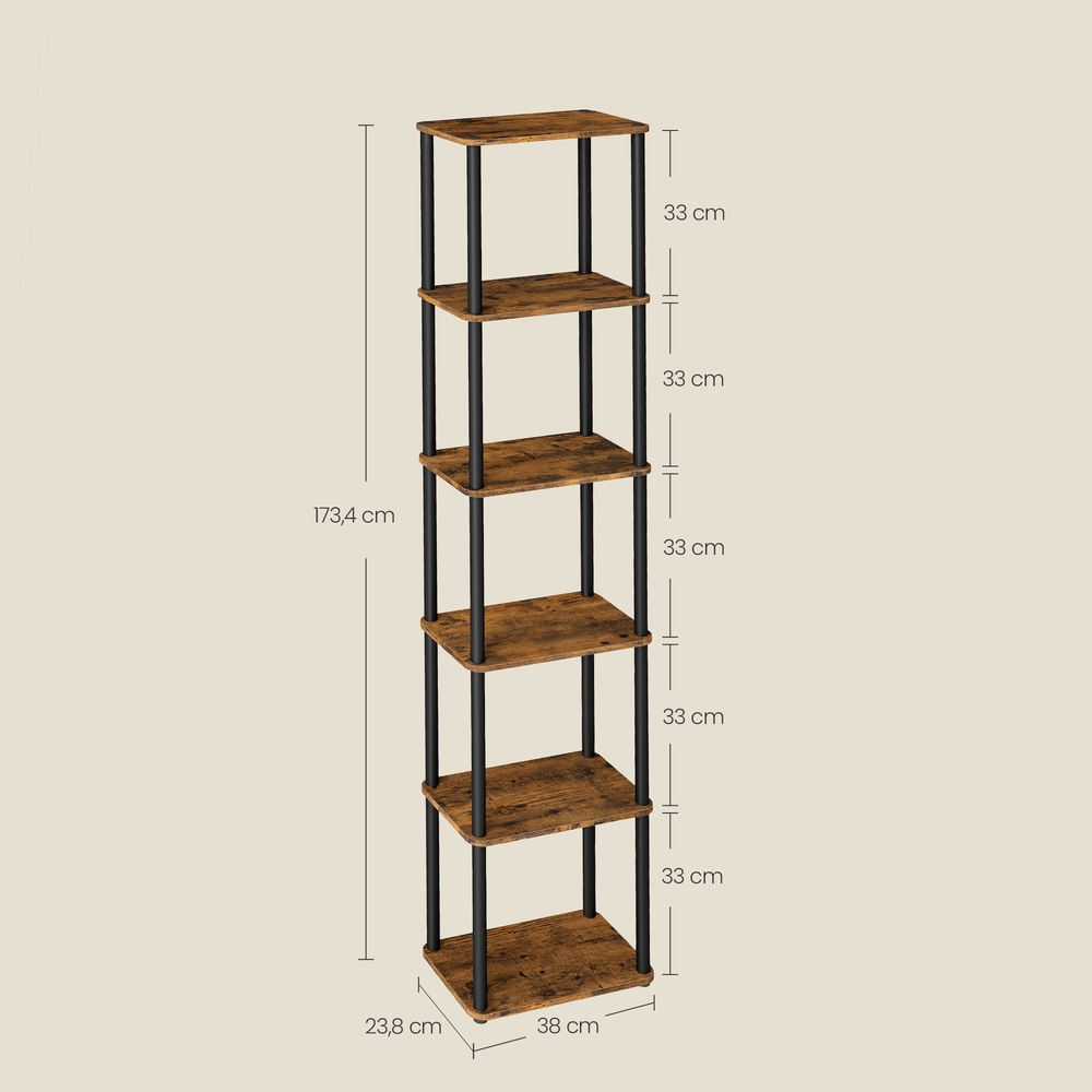 Pastatoma lentyna, 6 lentynų, 23,8 x 38 x 173,4 cm, ruda-juoda, plienas ir medžio drožlių plokštė - Image 2