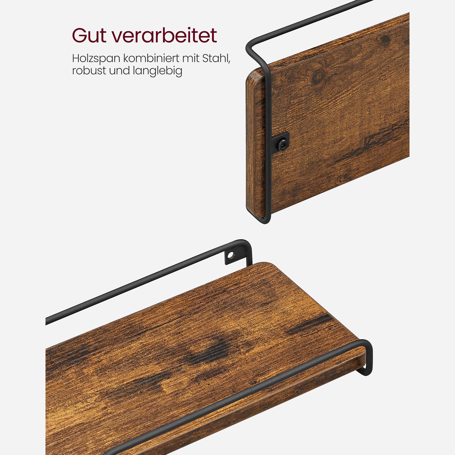 L veida stūra sienas plaukts, 2 gab., 40 x 29 x 14 cm, vintāžas brūns-melns - Image 9