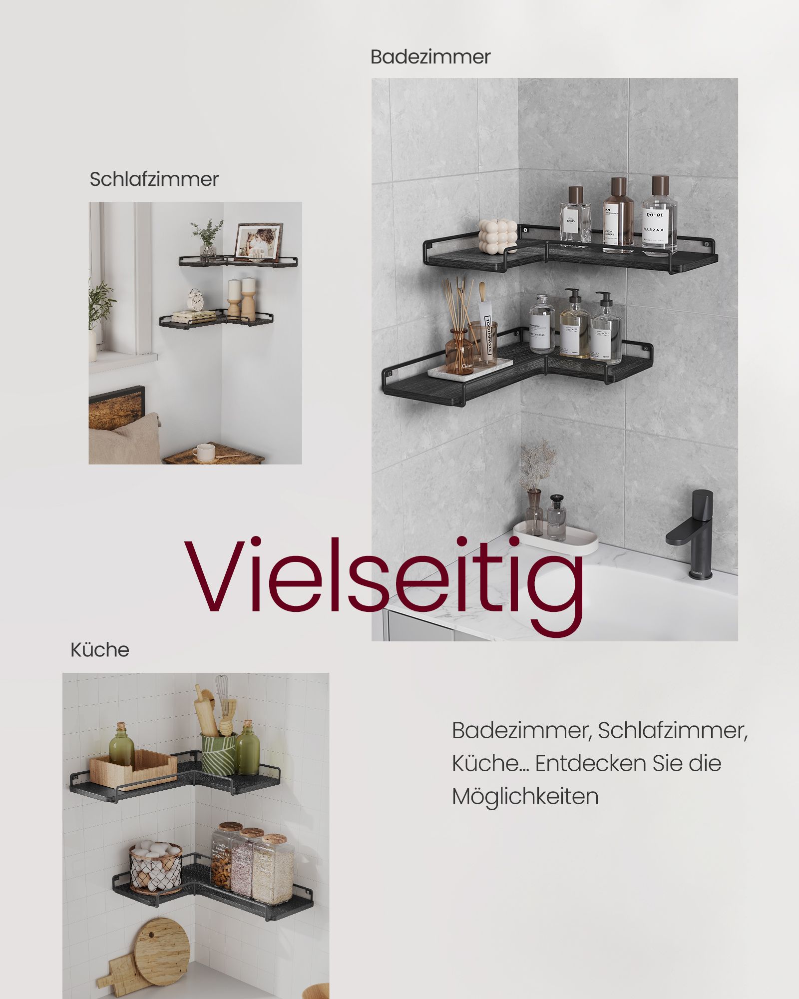 Kulmahylly seinälle, 2 kpl, musta, lastulevy ja teräs, 40 x 29 x 14 cm - Image 3